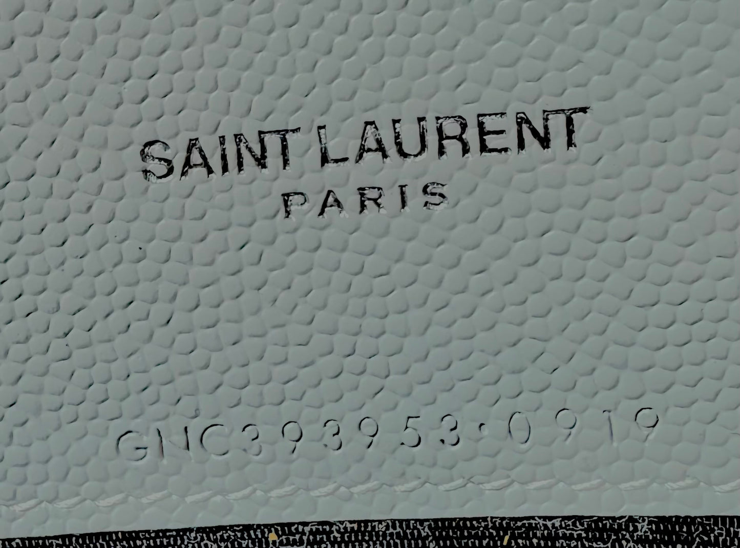 YSL CASSANDRE ENVELOPE CHAIN WALLET IN GRAIN DE POUDRE LEATHER GREY