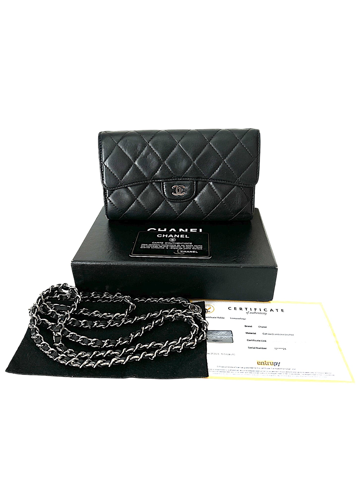 CHANEL CLASSIC FLAP LONG WALLET | BLACK LAMBSKIN SILVER HARDWARE