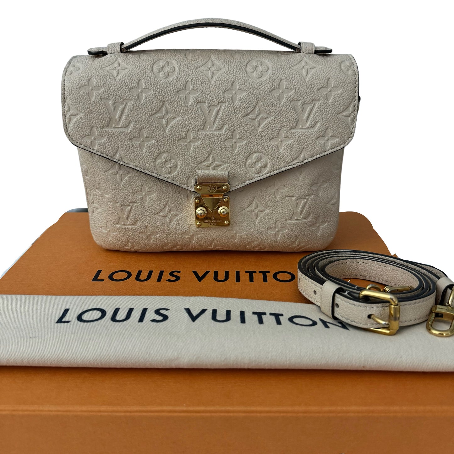 Louis Vuitton Pochette Metis Monogram Empreinte Leather in Cream