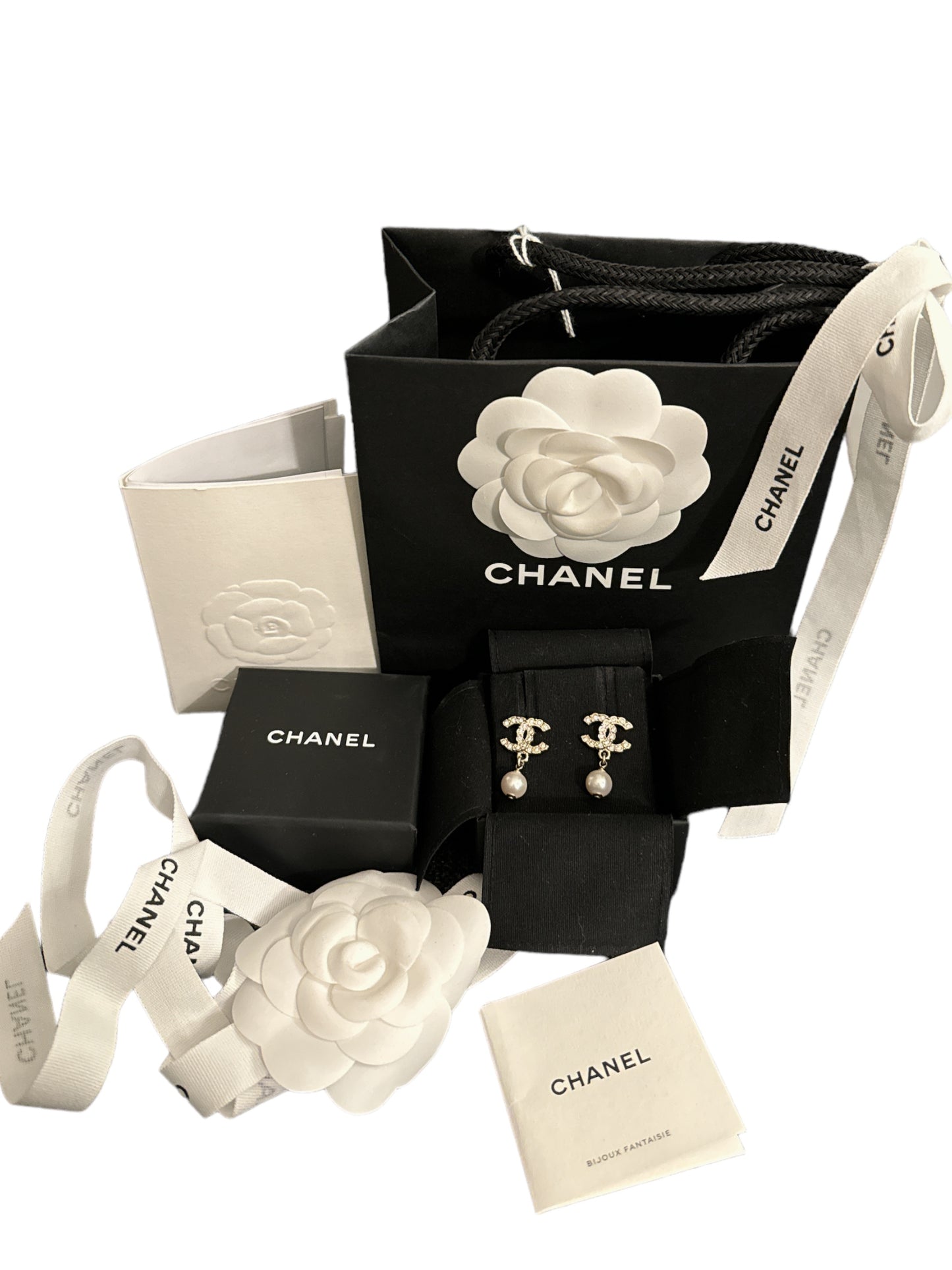 Chanel CC Earrings Rhinestone With Pearls