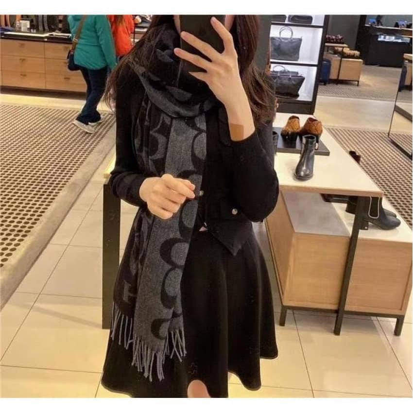 Coach Signature Wool/Cashmere Scarf In Black