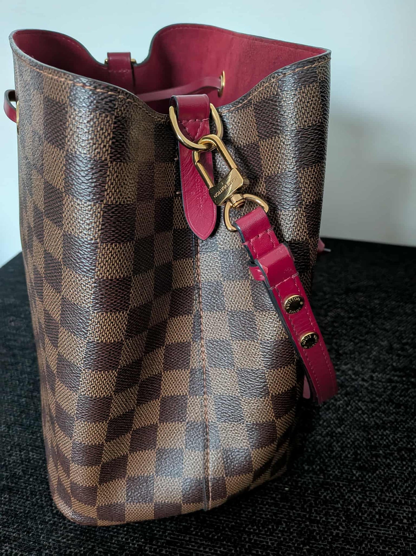 Louis Vuitton Neo Noe Damier Ebene Red Bag