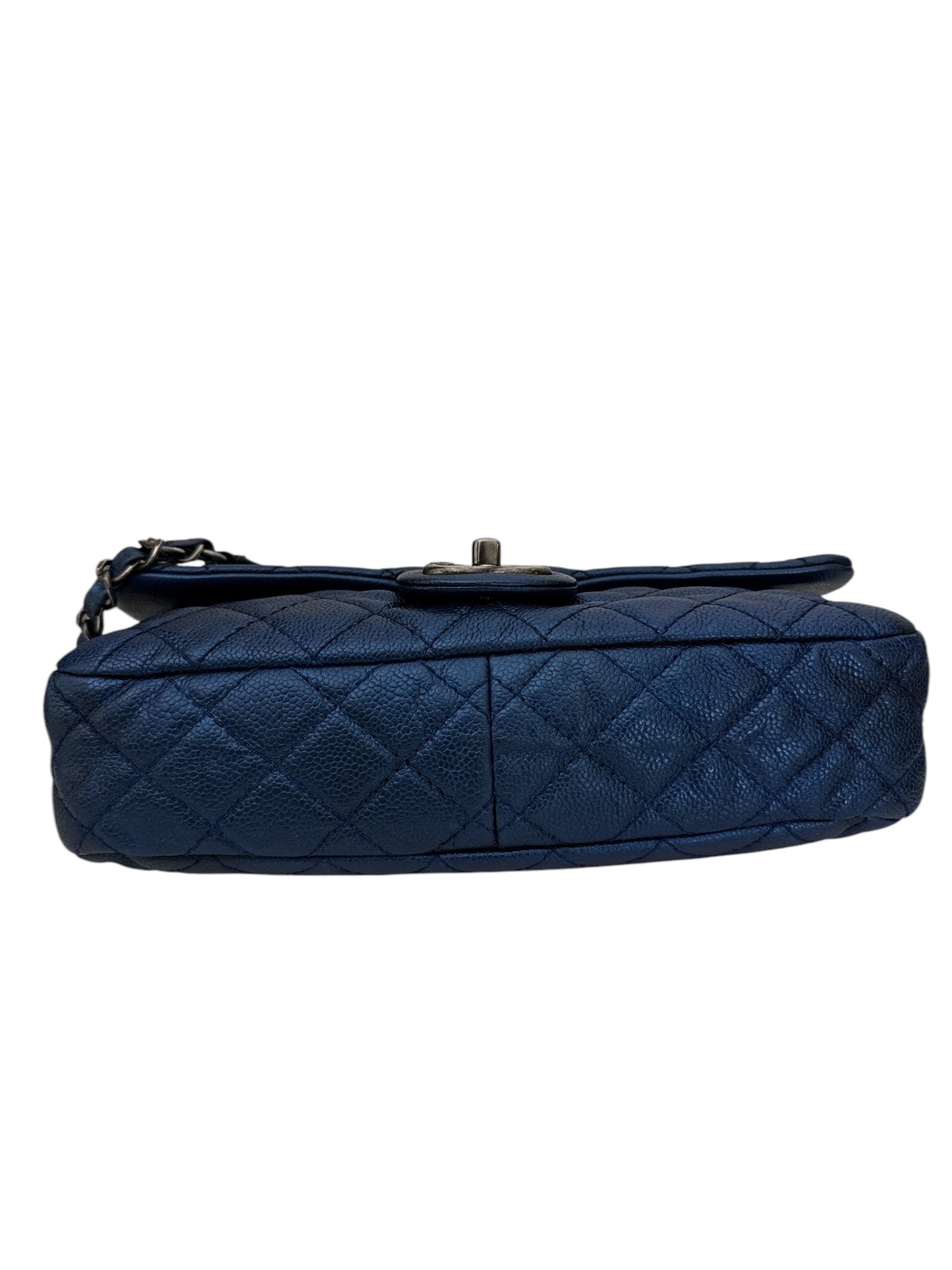 Chanel Medium Dark Blue Metalic Caviar Easy Flap Shoulder Bag