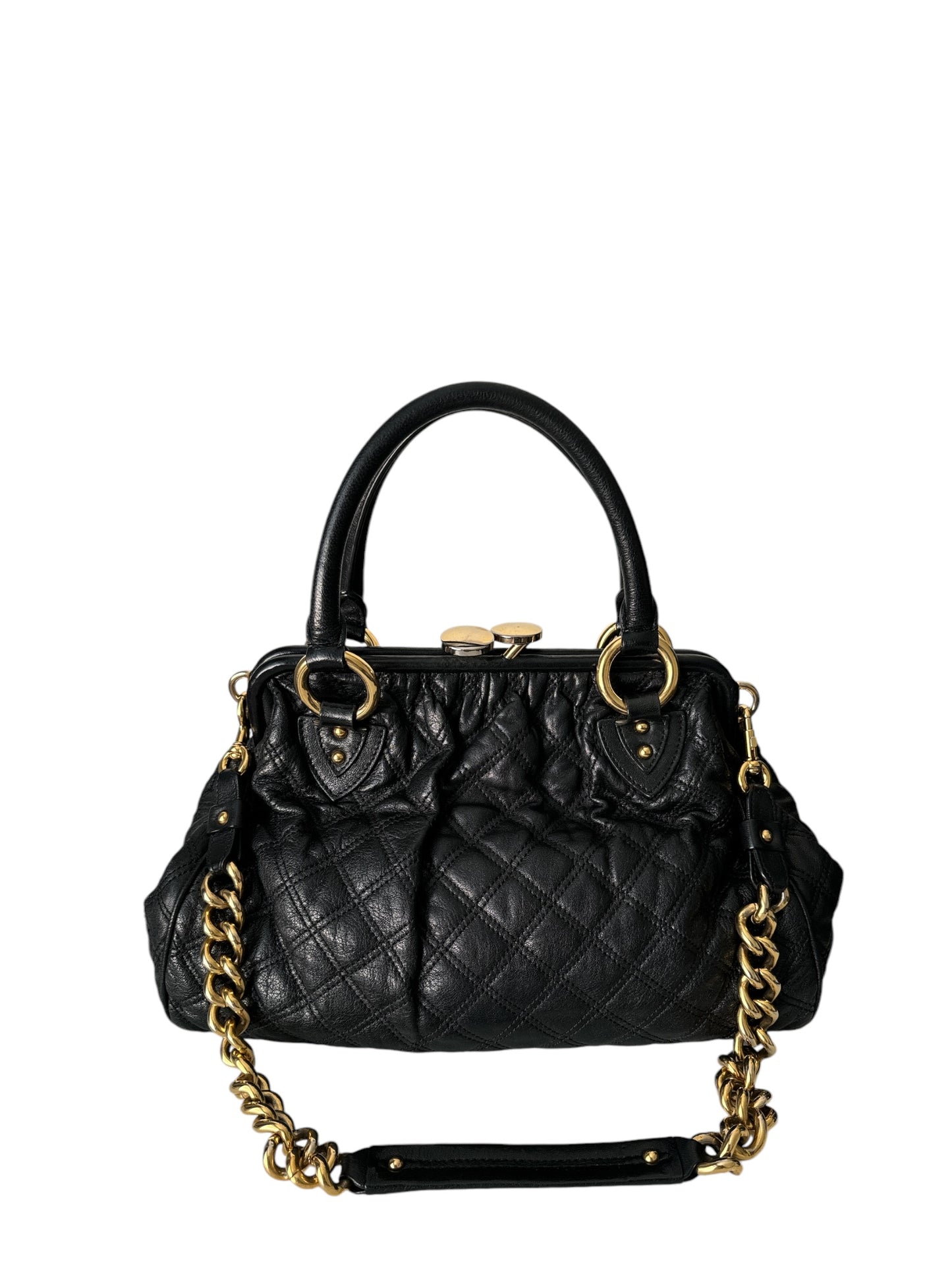 MARC JACOBS Quilted Leather Stam Bag Chain Strap Black Gold Hardware