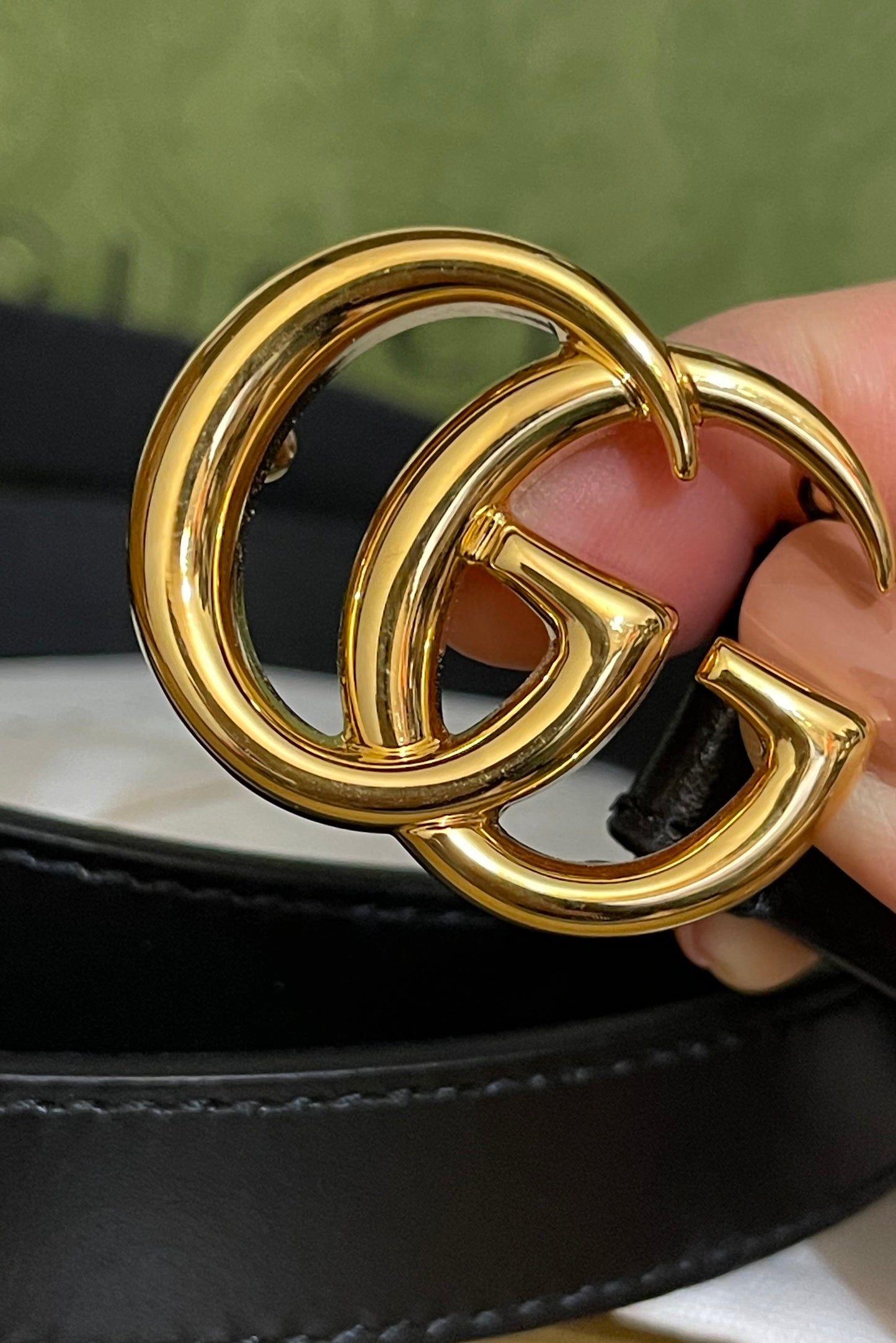 Gucci GG Marmont Black Leather Shiny Gold Buckle Size 120/48