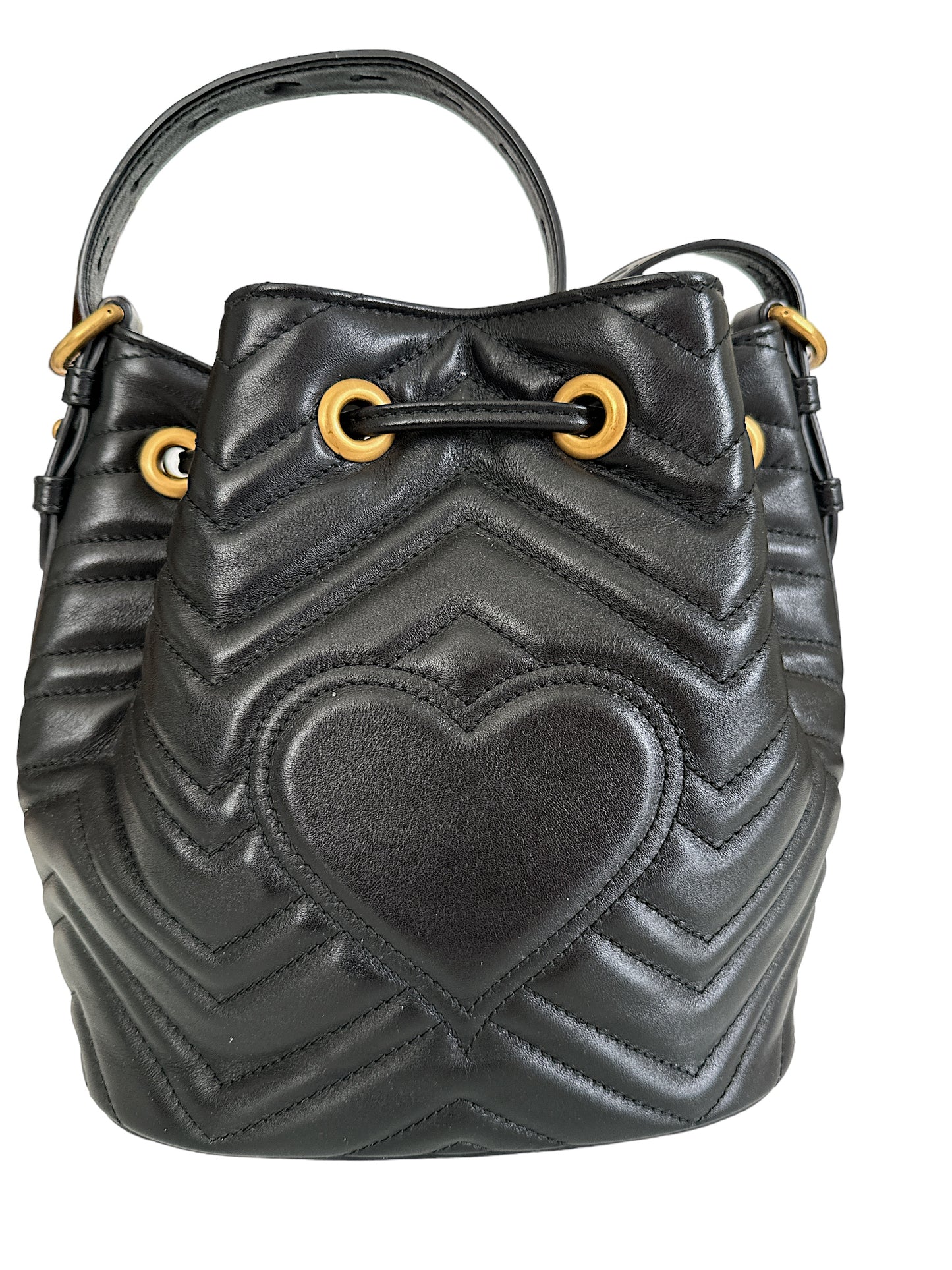 Gucci  Sylvie Web GG Marmont Black Leather Bucket Bag