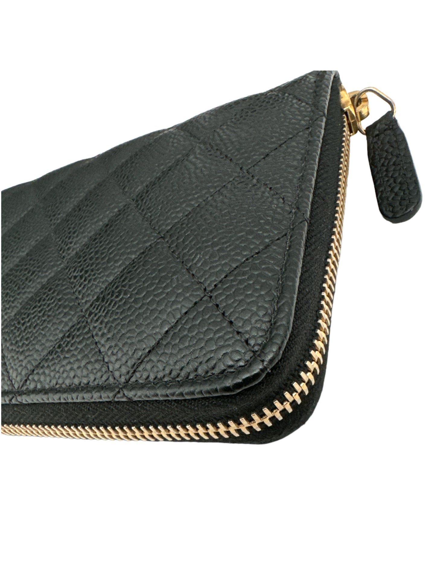 Chanel Zipped Black Caviar Gold Hardware Long Wallet