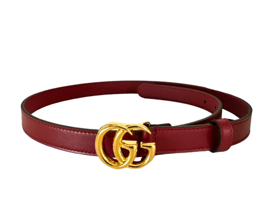 NEW GG MARMONT RED LEATHER BELT WITH SHINY BUCKLE 2 CM