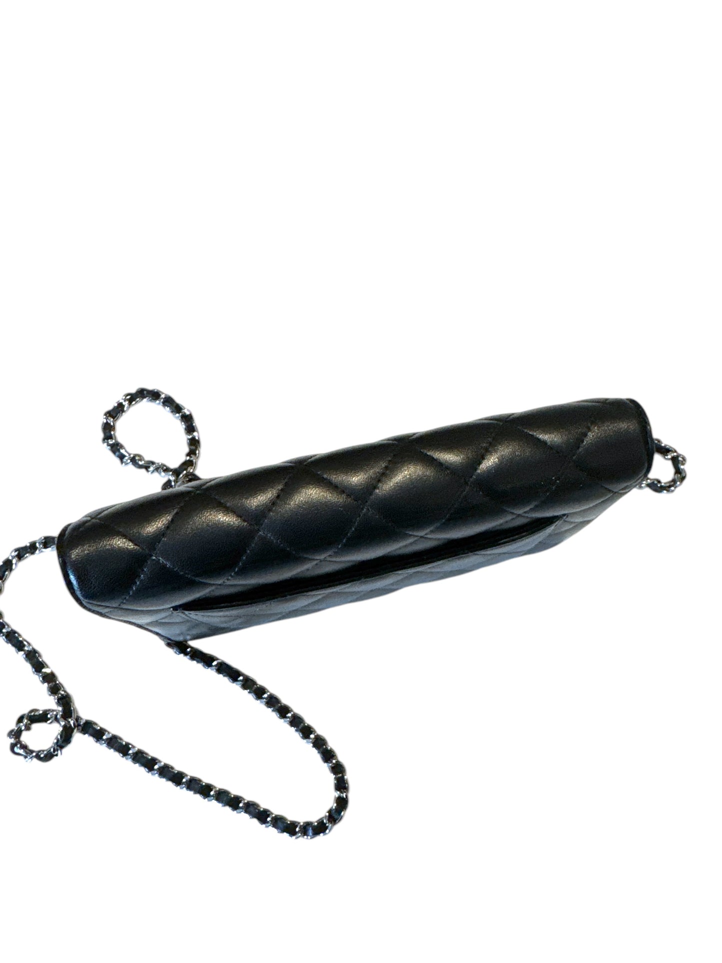 Classic Wallet On Chain Lambskin & Silver-Tone Metal Black