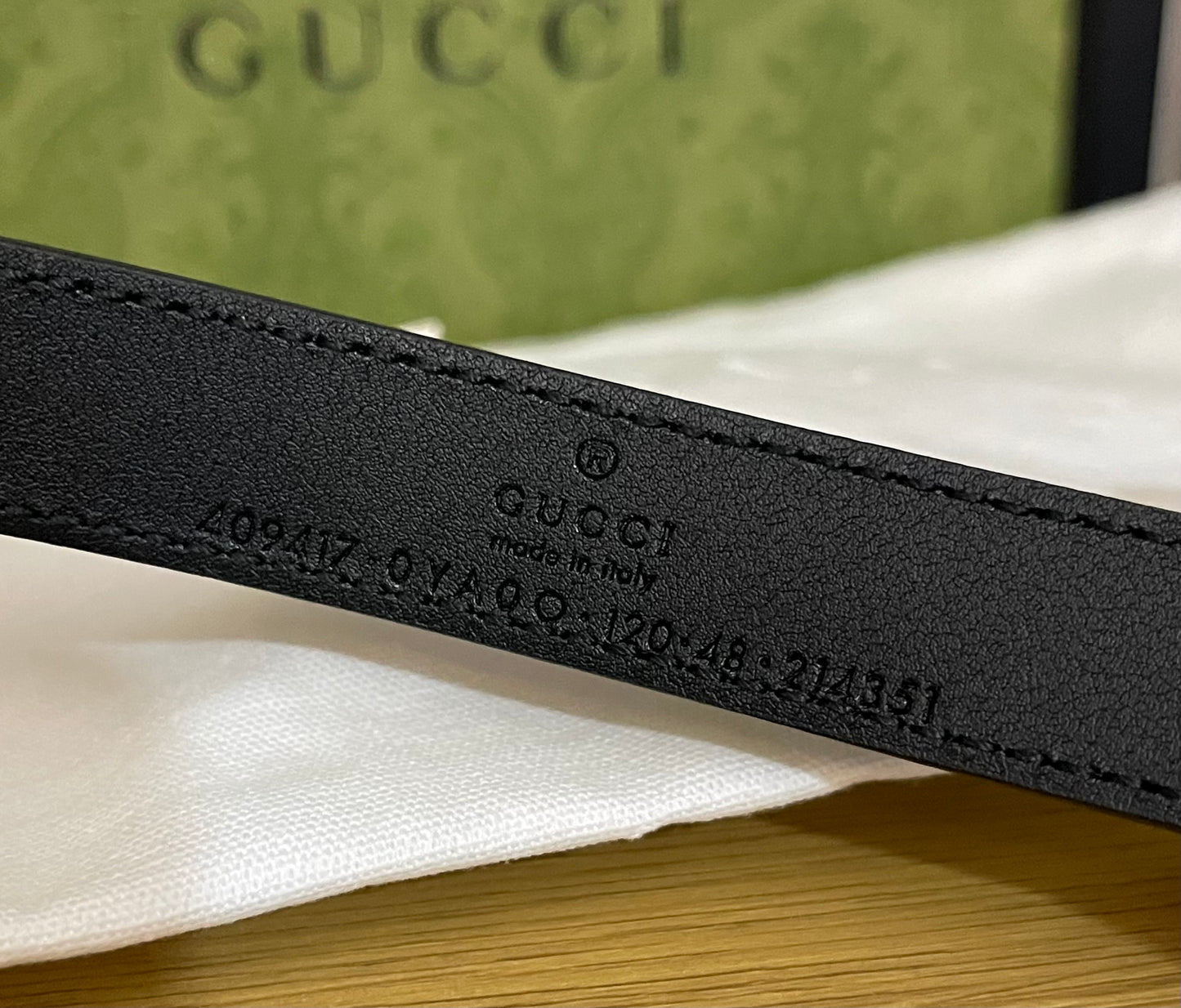 Gucci GG Marmont Black Leather Shiny Gold Buckle Size 120/48