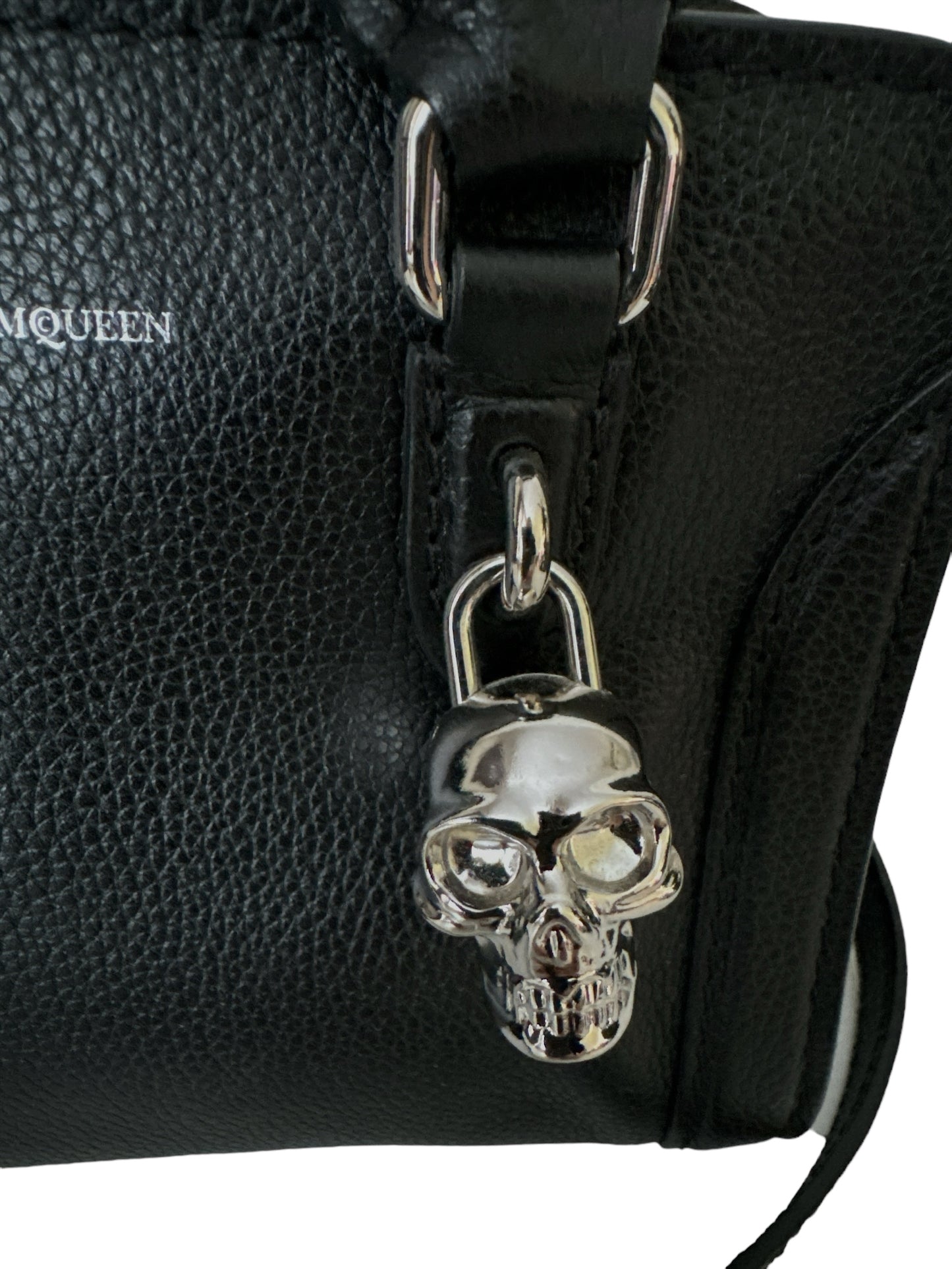 Alexander McQueen Black Leather Skull Mini Padlock Black Silver Hardware