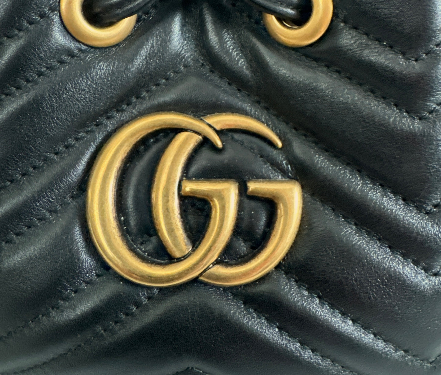 Gucci  Sylvie Web GG Marmont Black Leather Bucket Bag