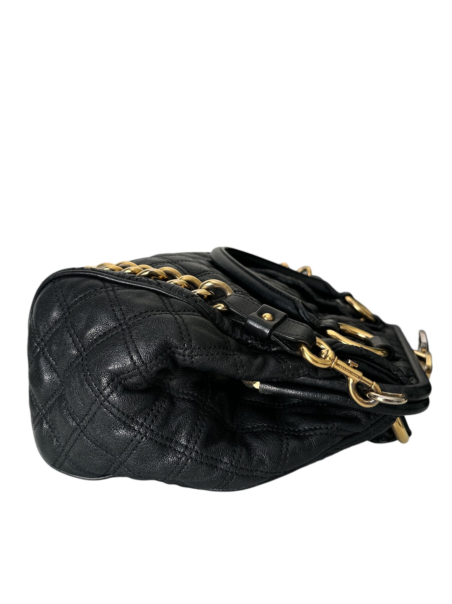 MARC JACOBS Quilted Leather Stam Bag Chain Strap Black Gold Hardware