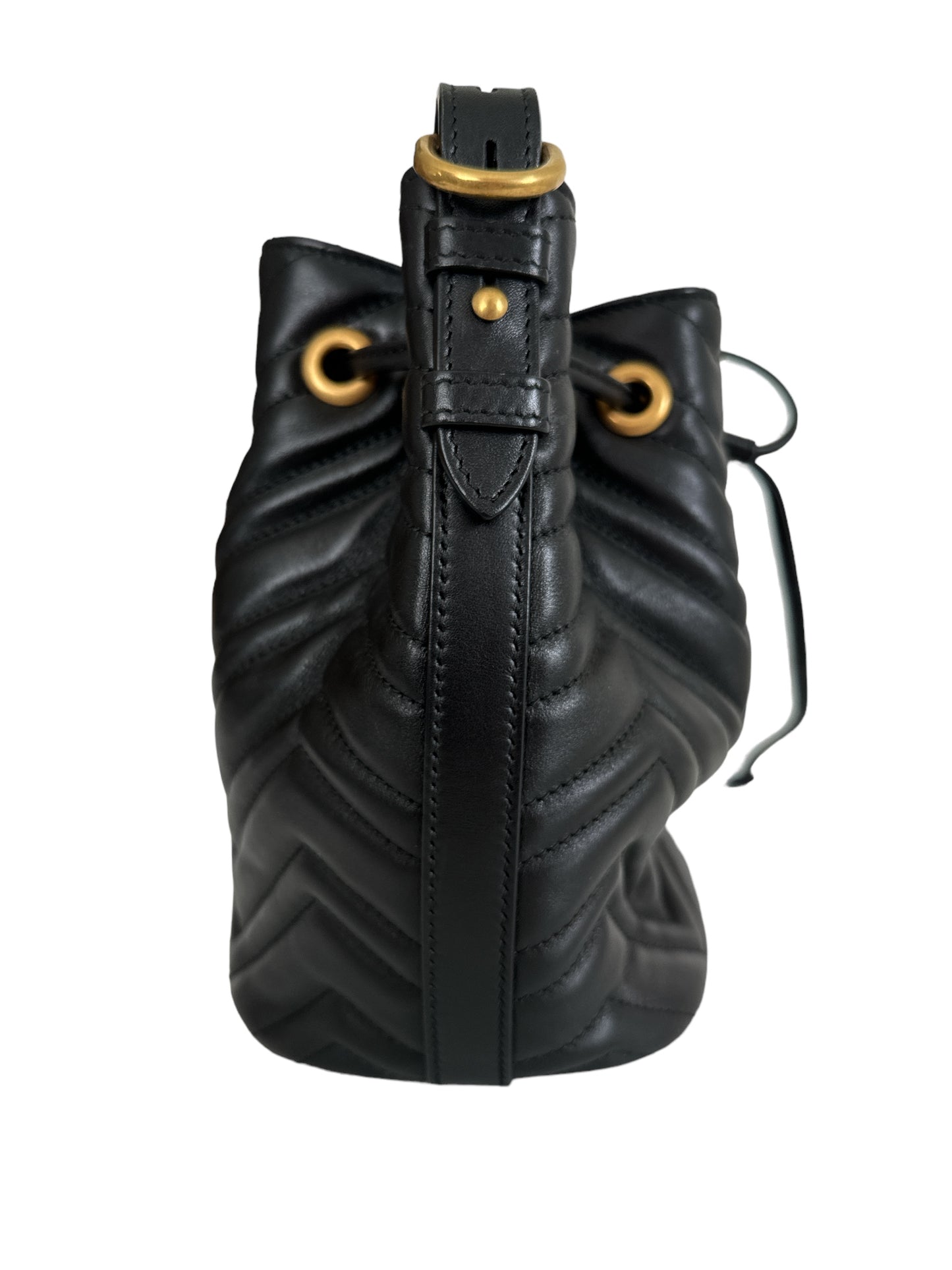 Gucci  Sylvie Web GG Marmont Black Leather Bucket Bag