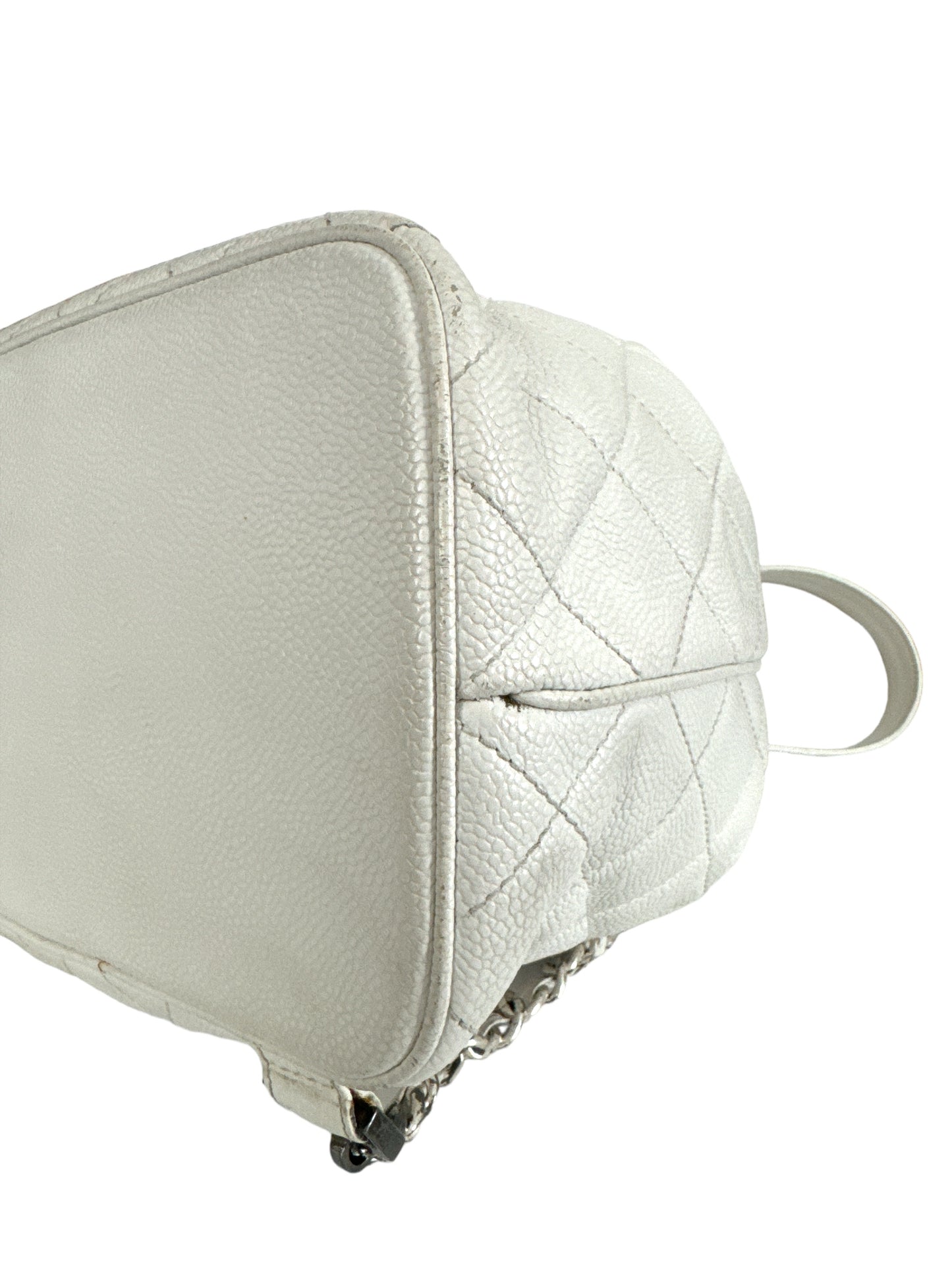 Chanel Caviar White Leather Bucket Bag Silver Hardware