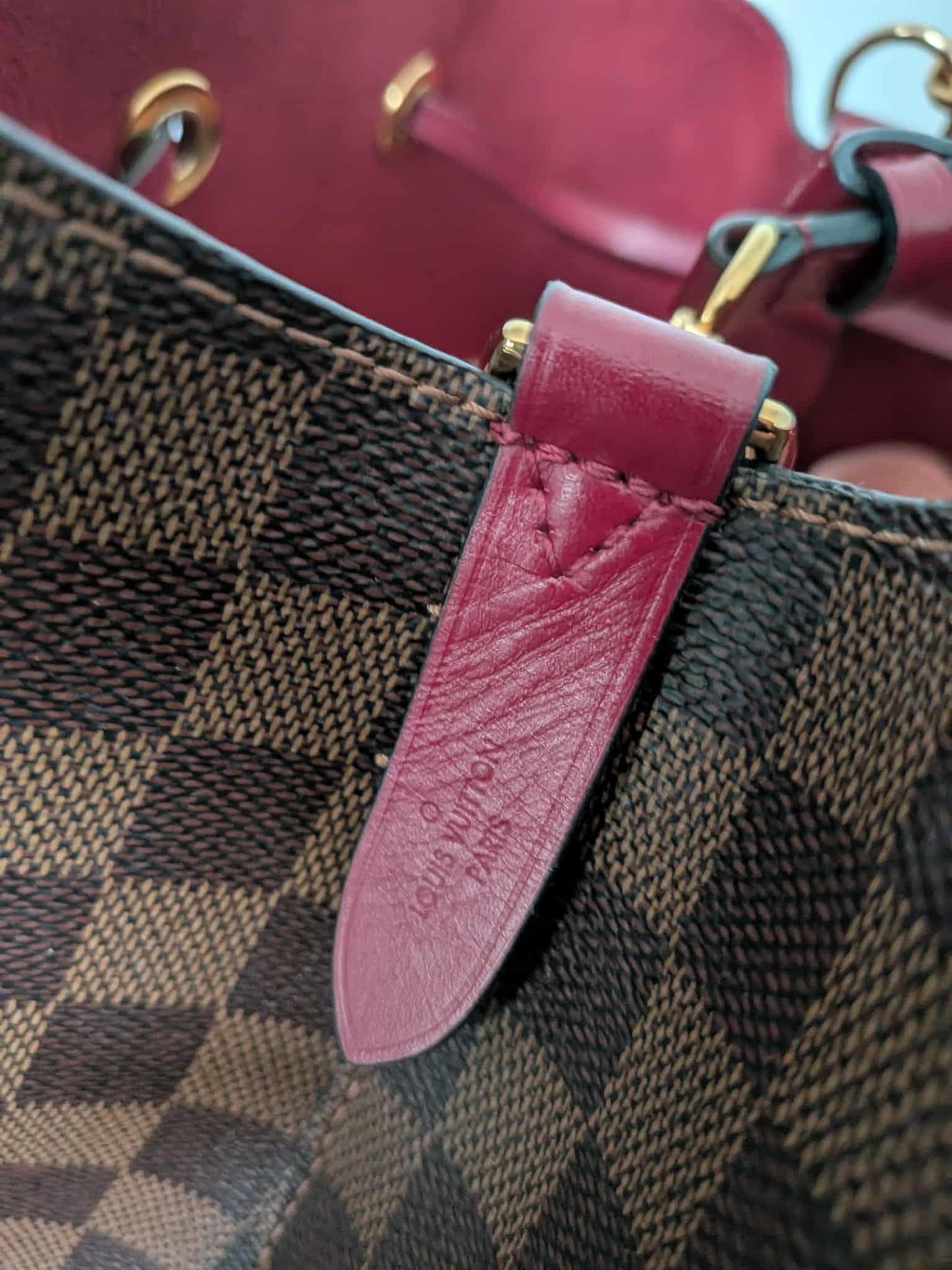 Louis Vuitton Neo Noe Damier Ebene Red Bag