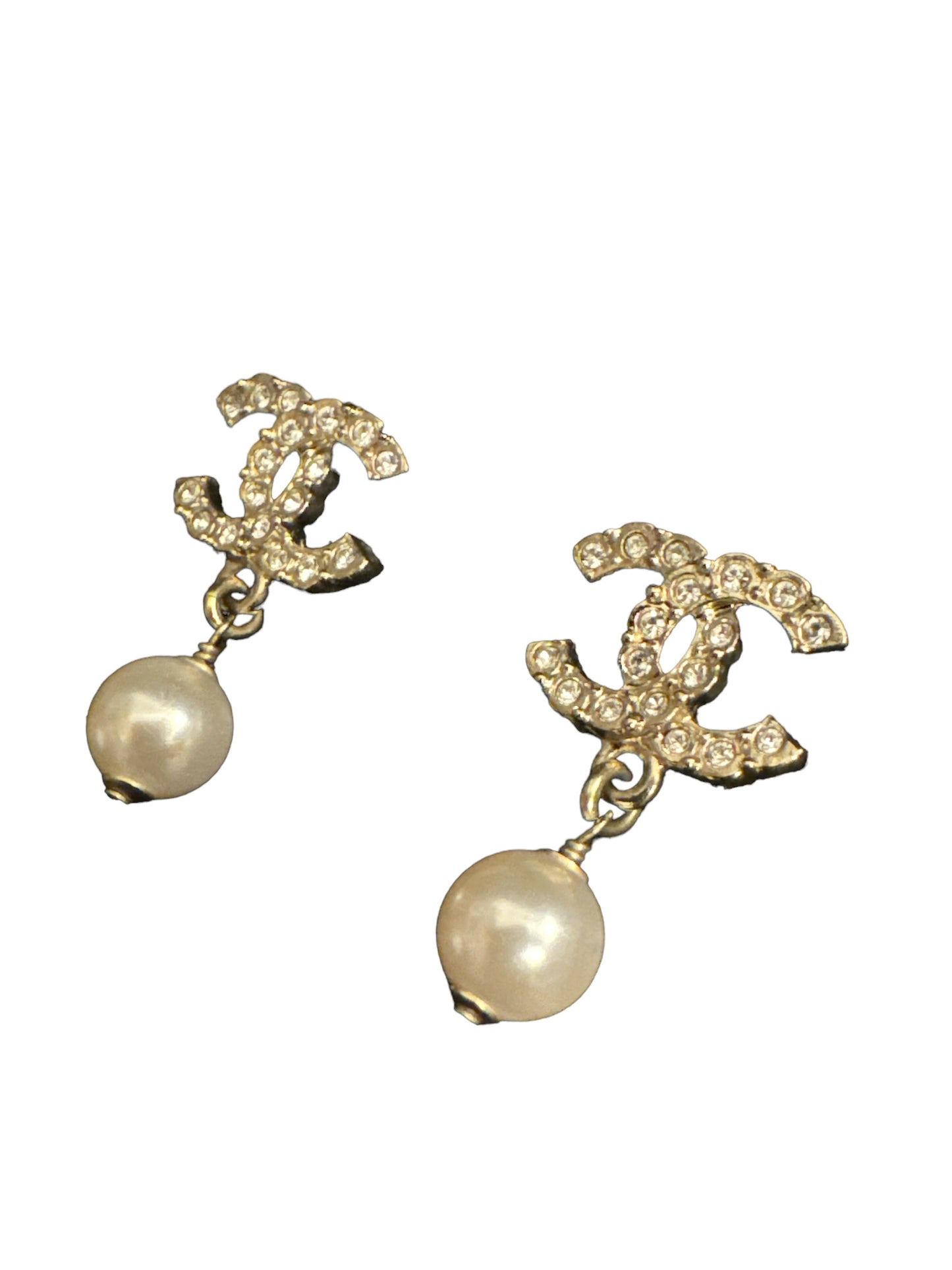 Chanel CC Earrings Rhinestone With Pearls