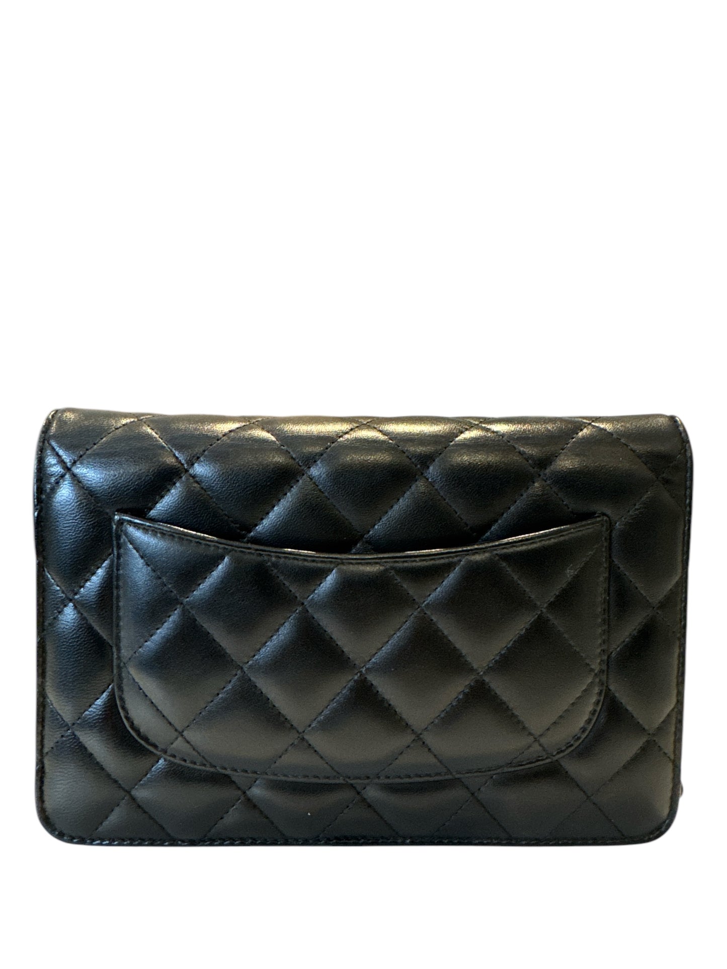 Classic Wallet On Chain Lambskin & Silver-Tone Metal Black