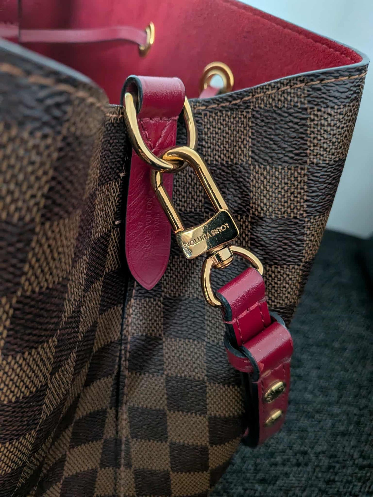 Louis Vuitton Neo Noe Damier Ebene Red Bag