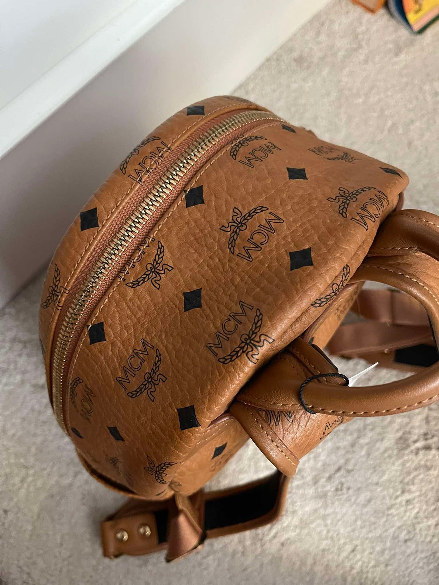 143212 MCM Cognac Visetos Red Rooster Backpack