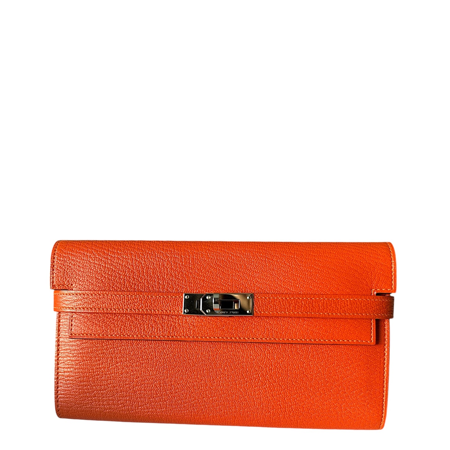 Hermes Kelly Classic Long Wallet Orange Chèvre Mysore Leather Palladium Hardware