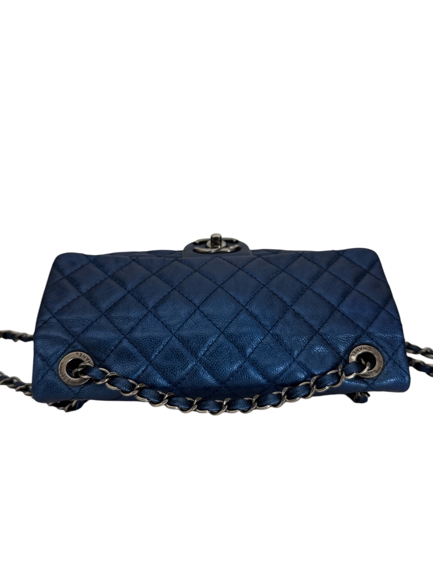 Chanel Medium Dark Blue Metalic Caviar Easy Flap Shoulder Bag