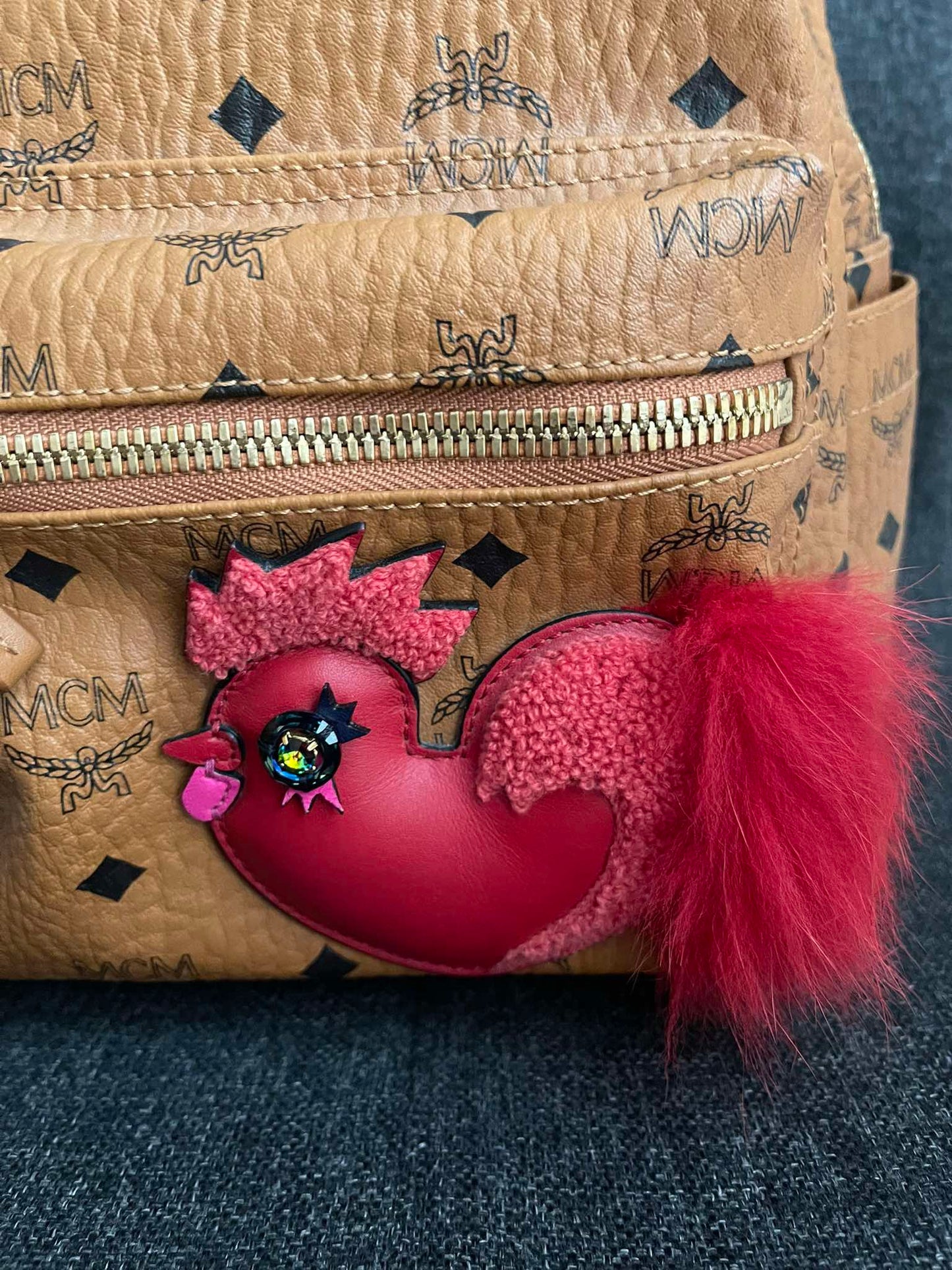 143212 MCM Cognac Visetos Red Rooster Backpack