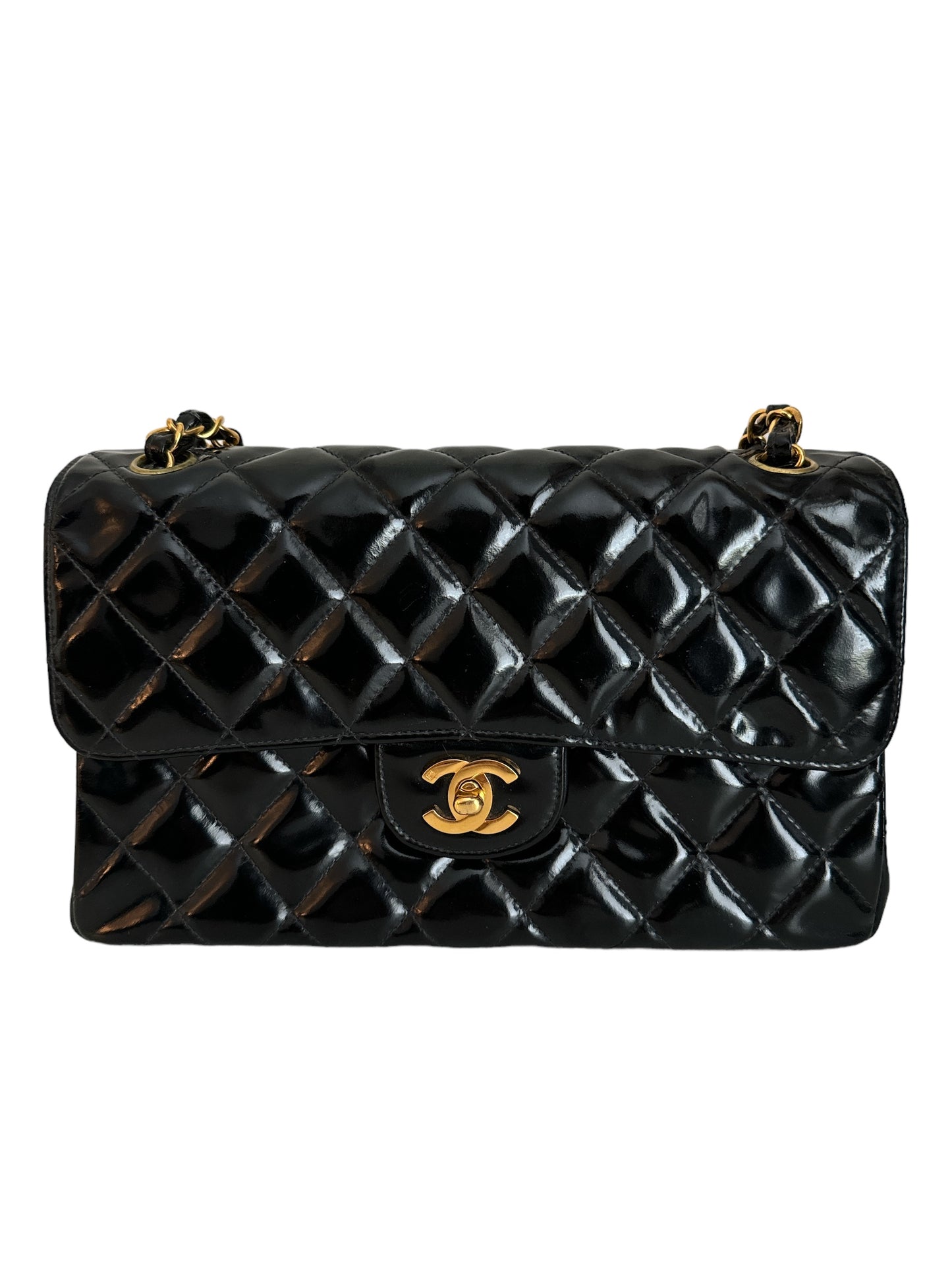 Chanel Meduim Double-Sided Black Patent Flap Bag GHW