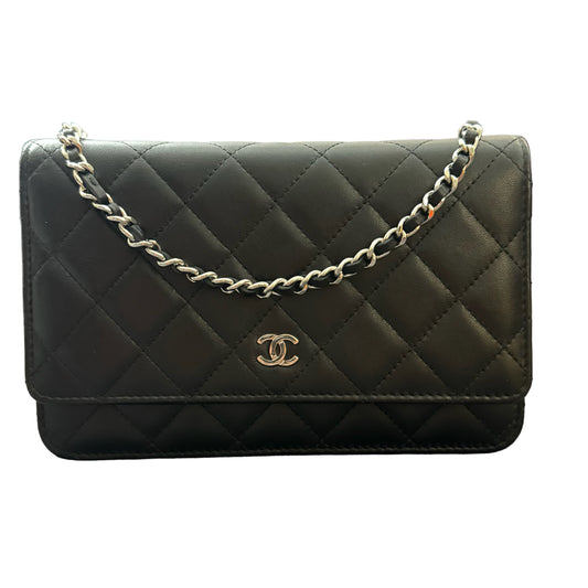 Chanel Classic Wallet On Chain Black Silver Metal Lambskin Bag