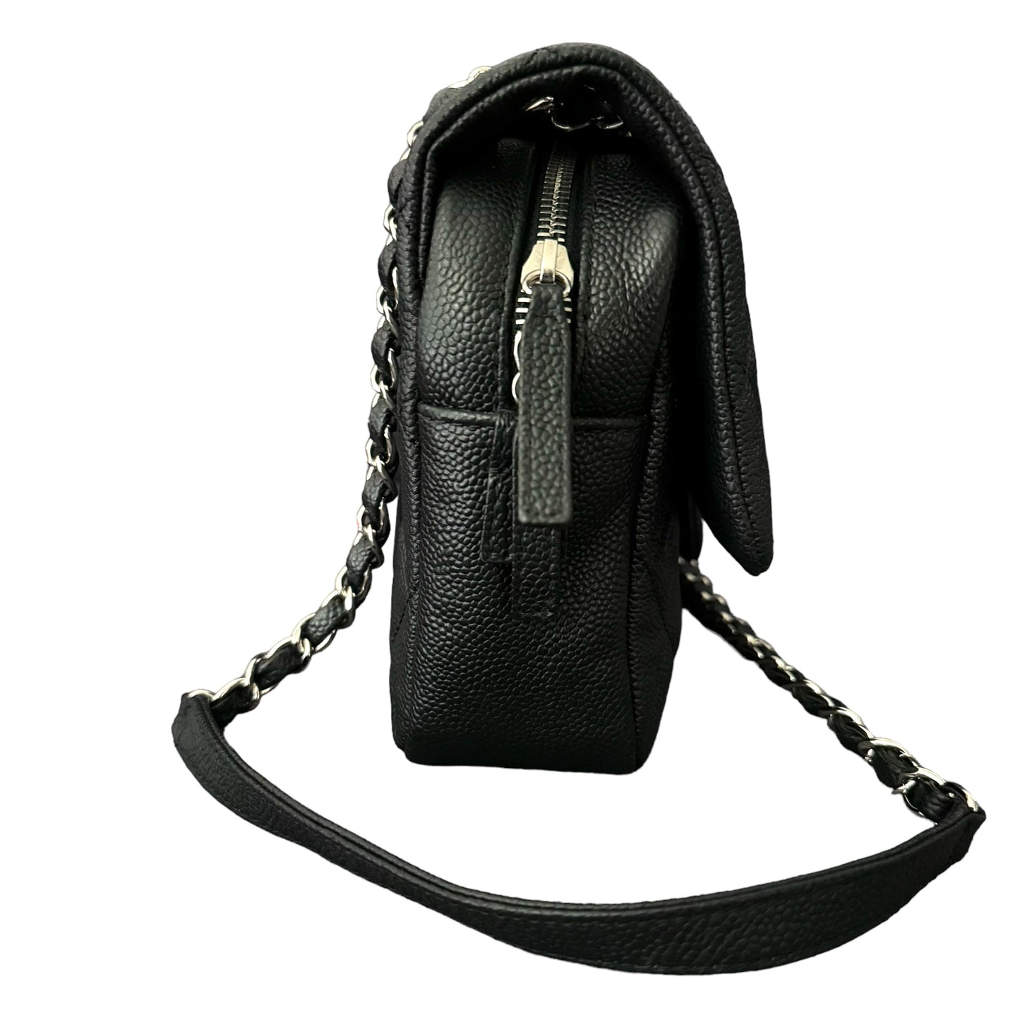 Chanel Easy Black Caviar Zip Silver Hardware Small Bag