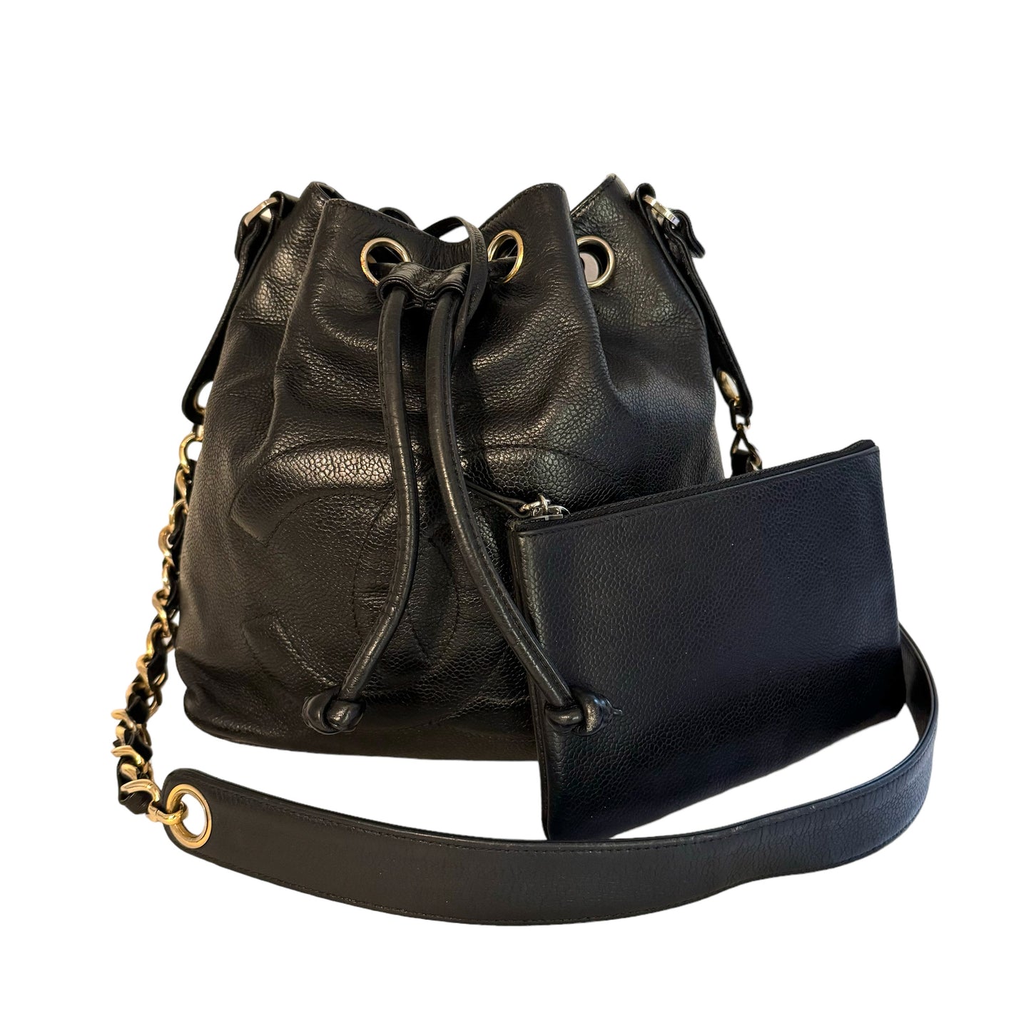 CHANEL Caviar  CC Shoulder Drawstring Bucket Bag