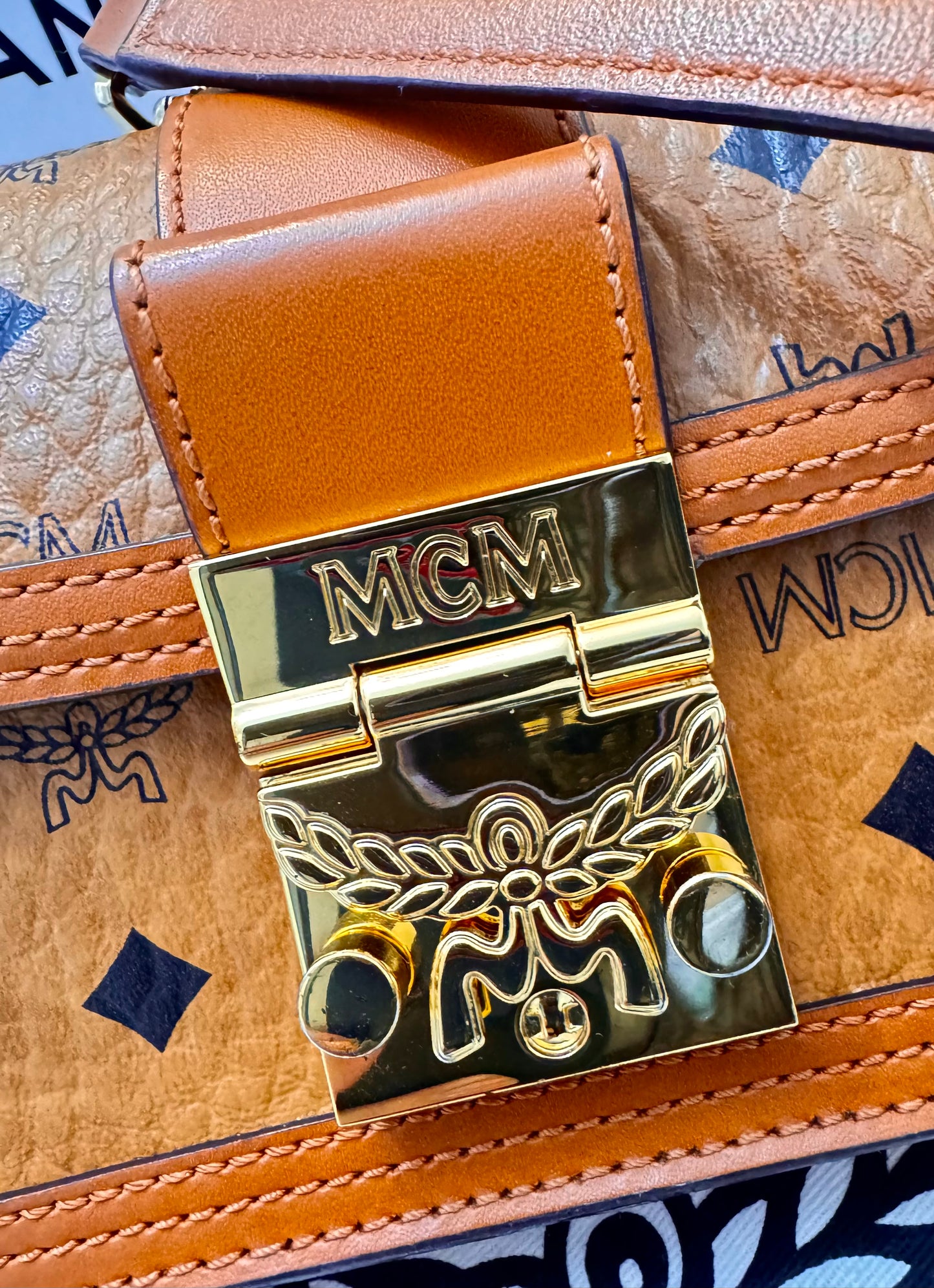 MCM Mini Tracy Crossbody In Visetos Cognac Gold Hardware