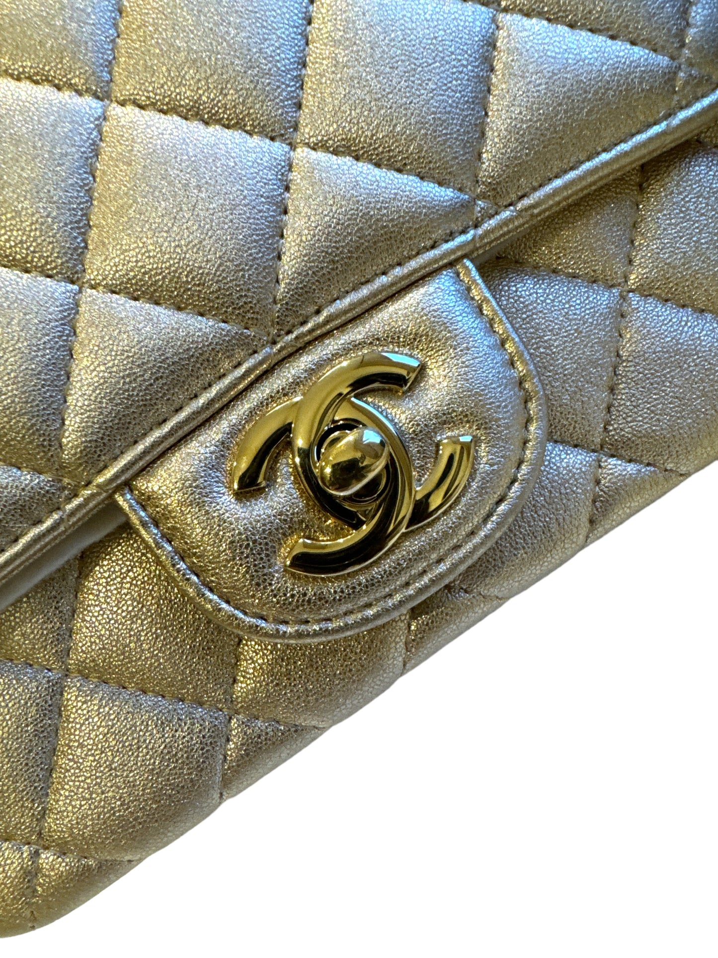 Chanel Mini Square Lambskin Gold Bag