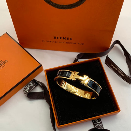 Hermes Clic H Bracelet Black / Gold-Plated Hardware