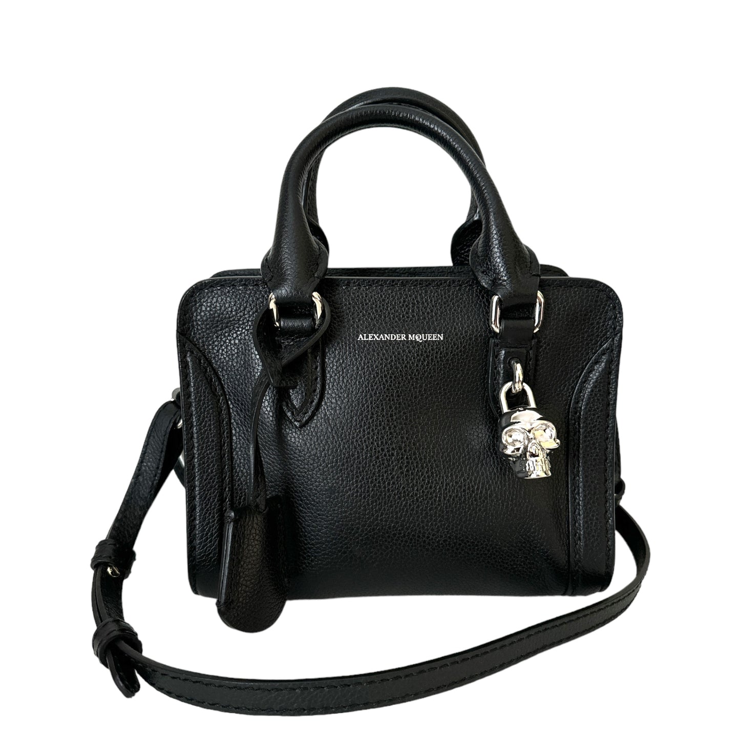 Alexander McQueen Black Leather Skull Mini Padlock Black Silver Hardware