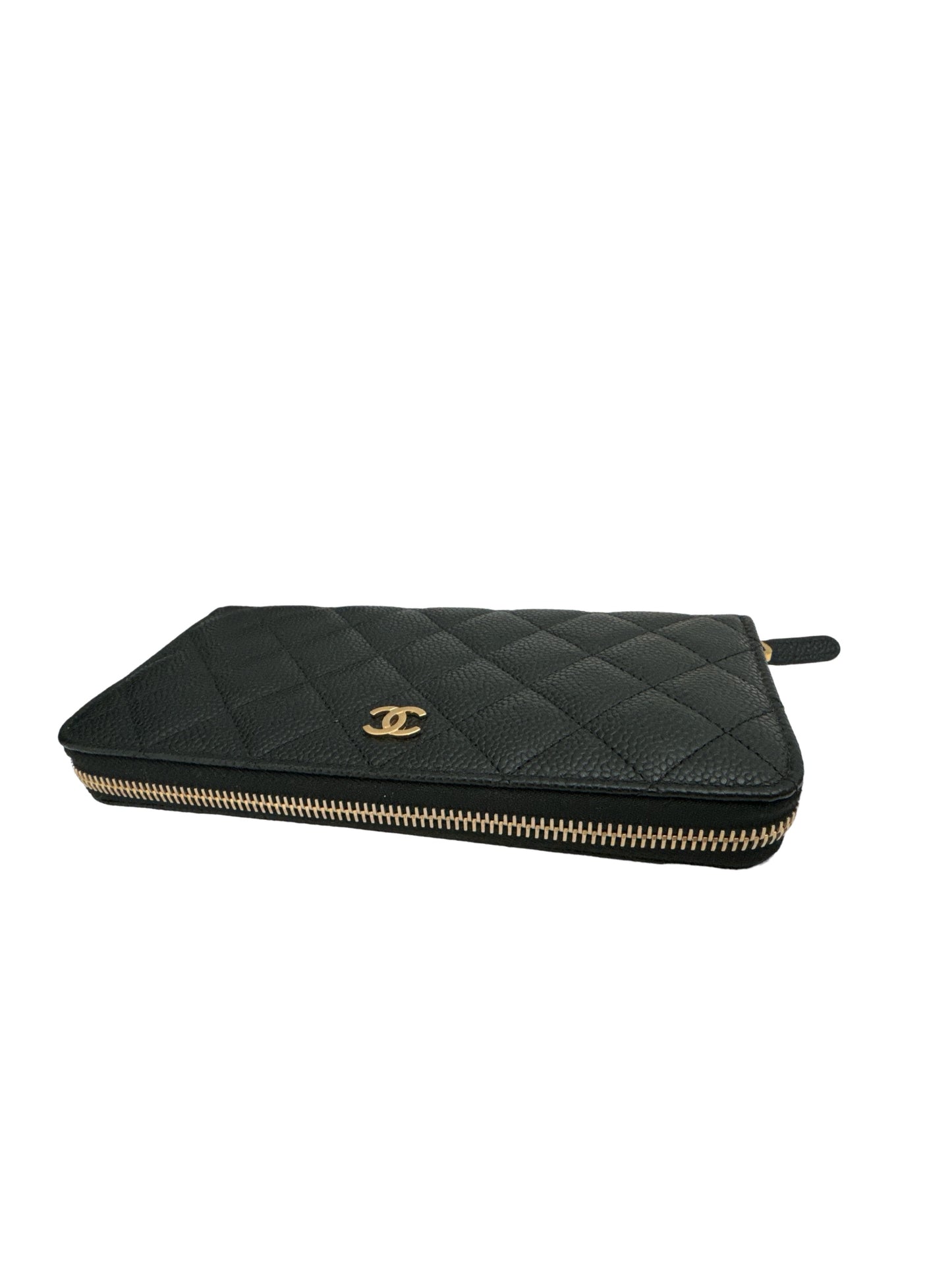 Chanel Zipped Black Caviar Gold Hardware Long Wallet