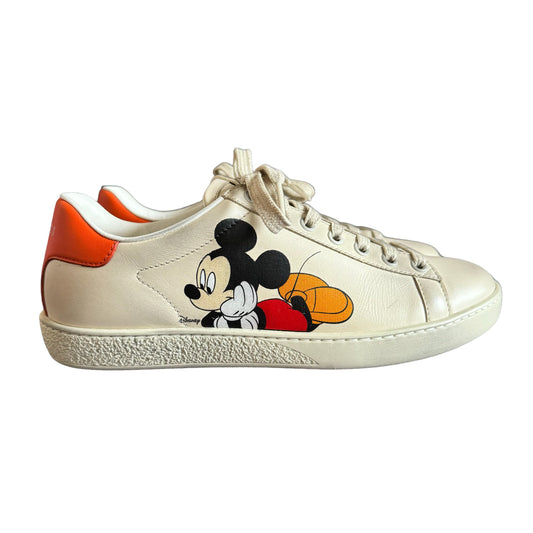 Gucci Disney Ivory Leather Ace Mickey Mouse Low Top Sneakers Size 36.5