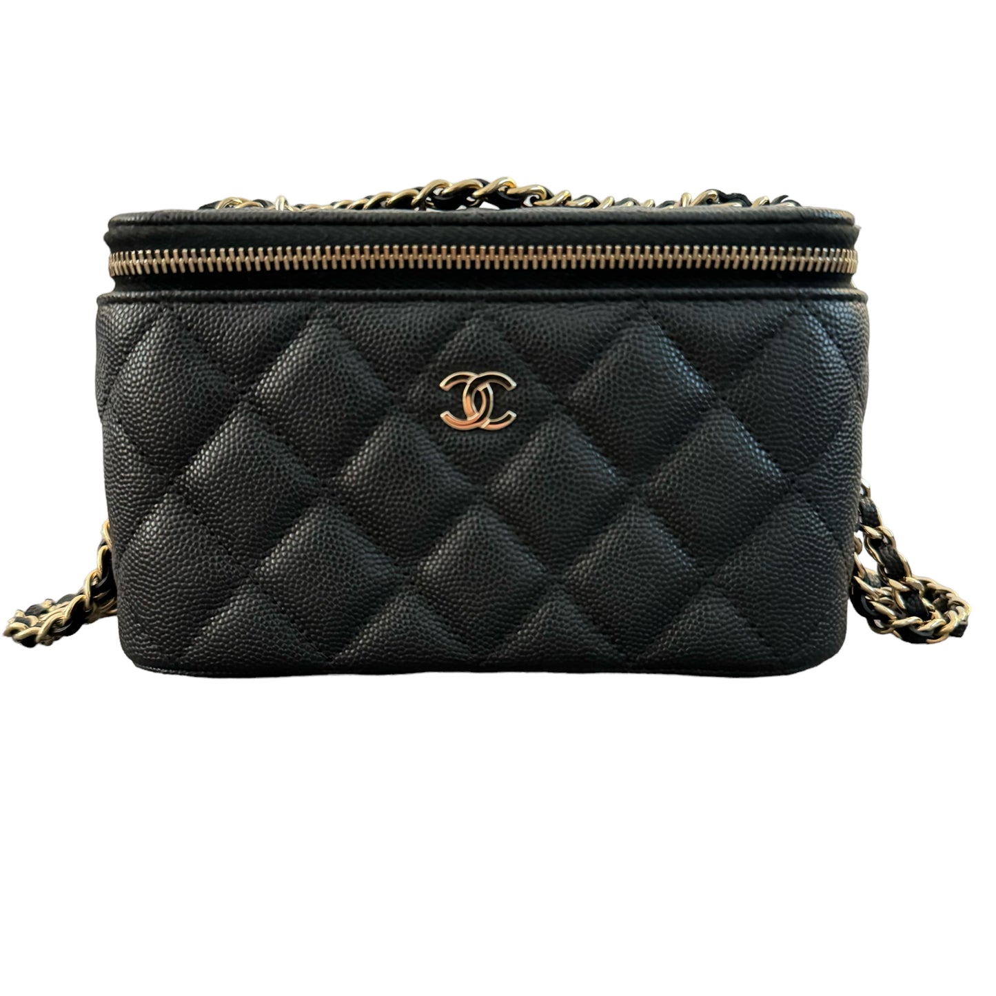 CHANEL VANITY ON CHAIN BLACK CAVIAR GOLD-TONE METAL