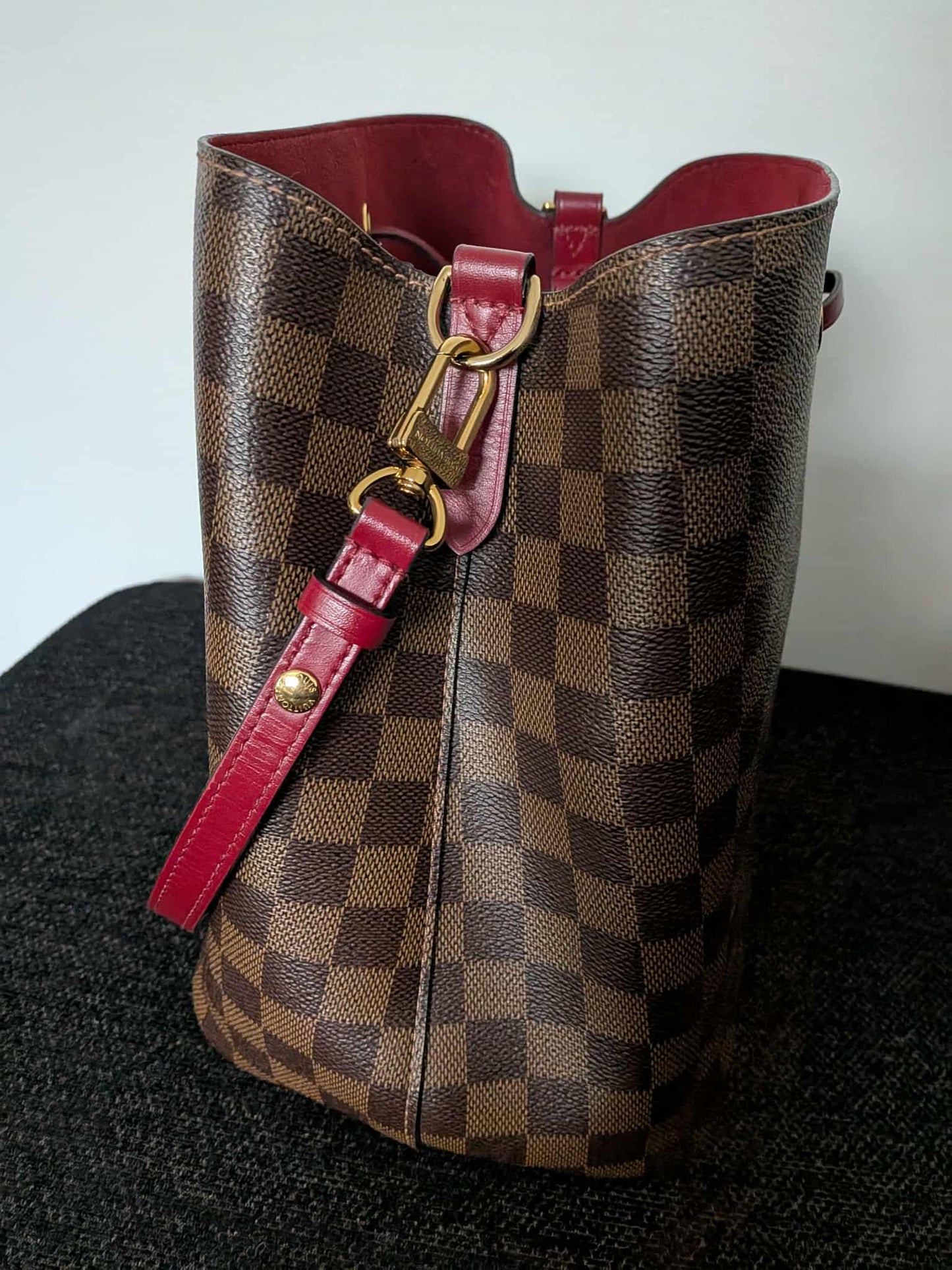 Louis Vuitton Neo Noe Damier Ebene Red Bag