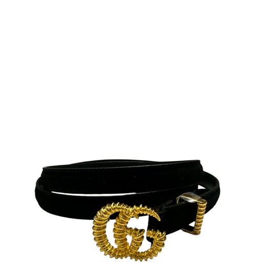 Gucci With Gold Embossed GG Black Suede Leather Belt Size : 90