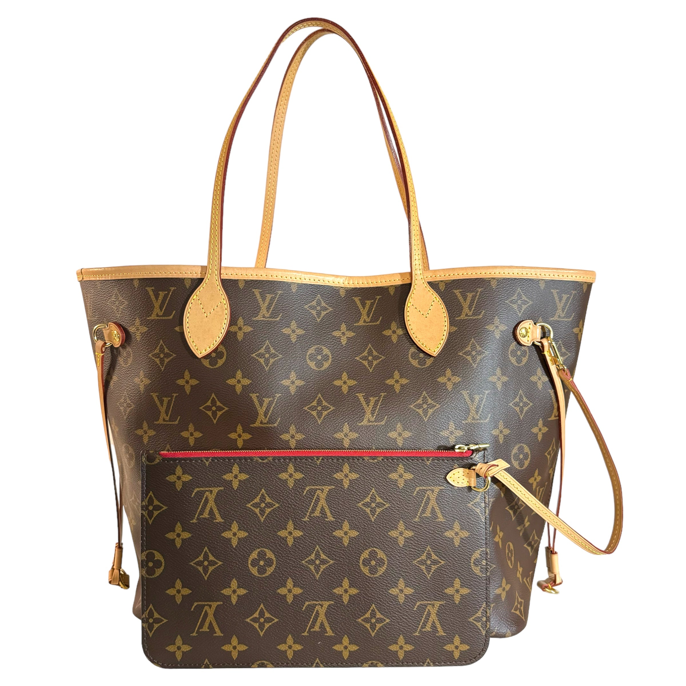 LOUIS VUITTON NEVERFULL MM MONOGRAM CHERRY WITH CLUTCH Loveyourbags