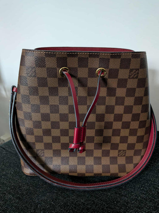 Louis Vuitton Neo Noe Damier Ebene Red Bag