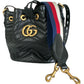 Gucci  Sylvie Web GG Marmont Black Leather Bucket Bag