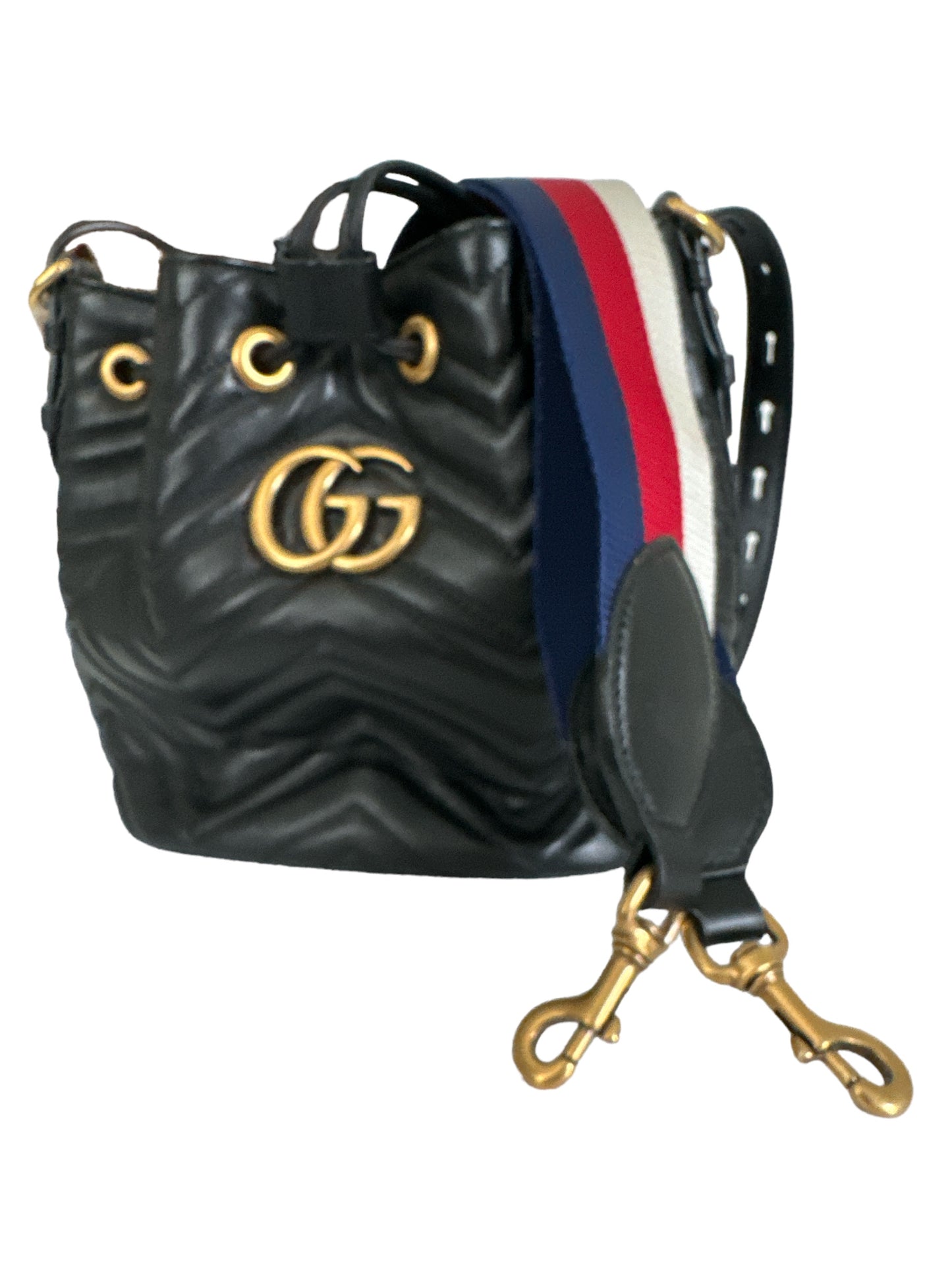 Gucci  Sylvie Web GG Marmont Black Leather Bucket Bag