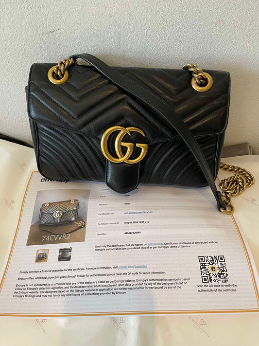 2205710-143080 Gucci Marmont Medium Black Leather Gold Hardware (443497 520981) G02918812 Made in Italy