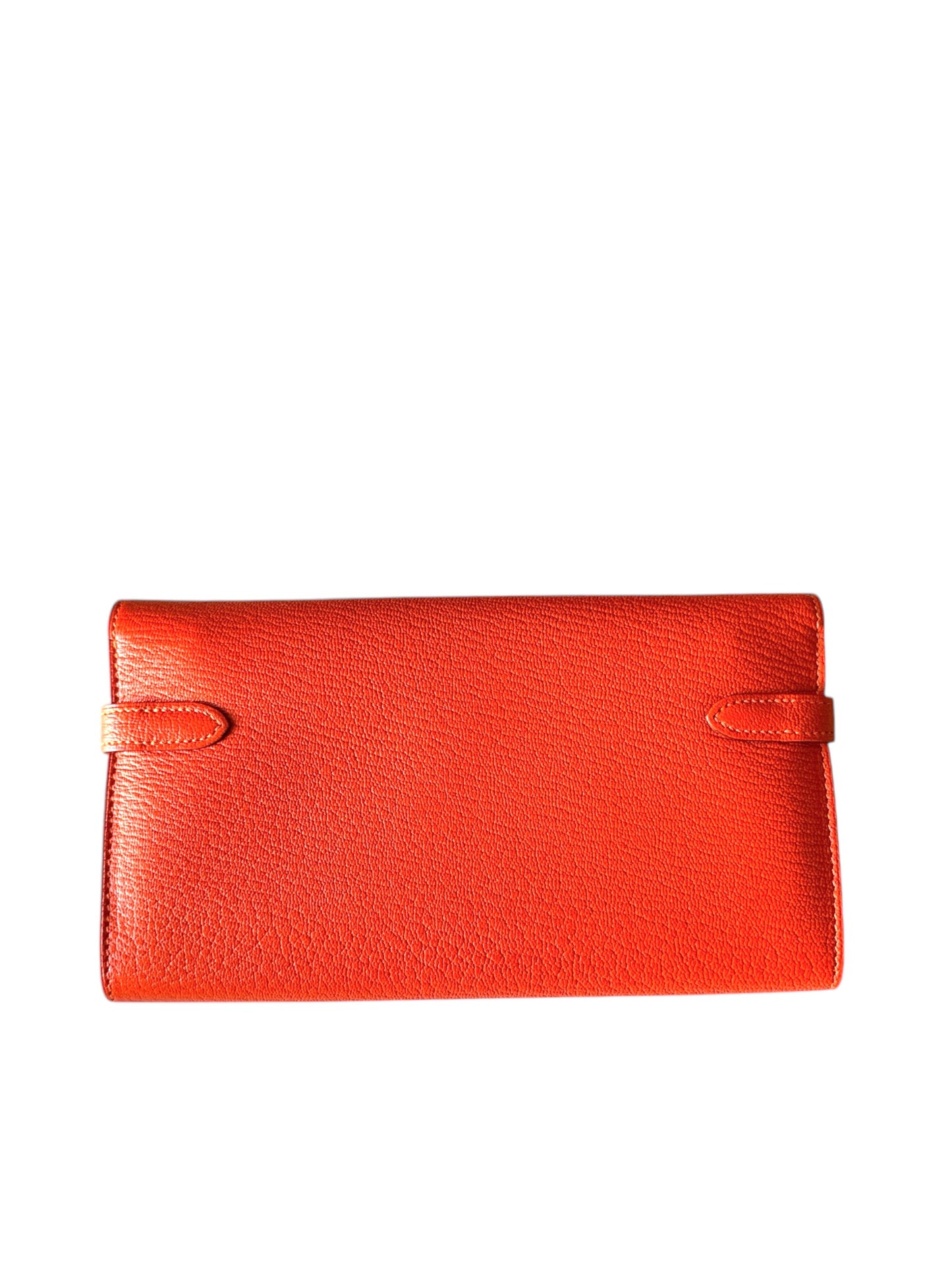 Hermes Kelly Classic Long Wallet Orange Chèvre Mysore Leather Palladium Hardware