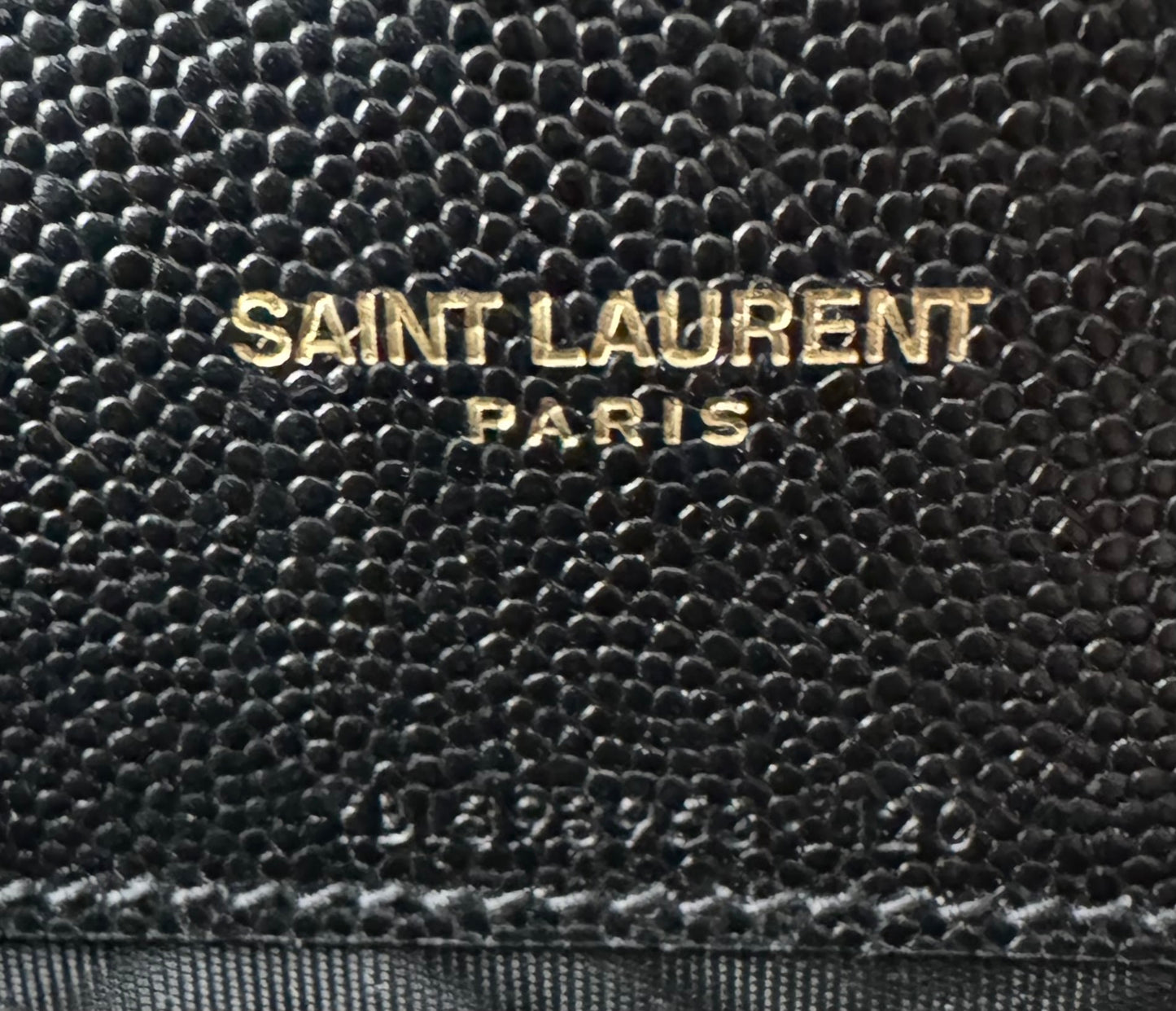 YSL CASSANDRE ENVELOPE CHAIN WALLET IN GRAIN DE POUDRE LEATHER NOIR