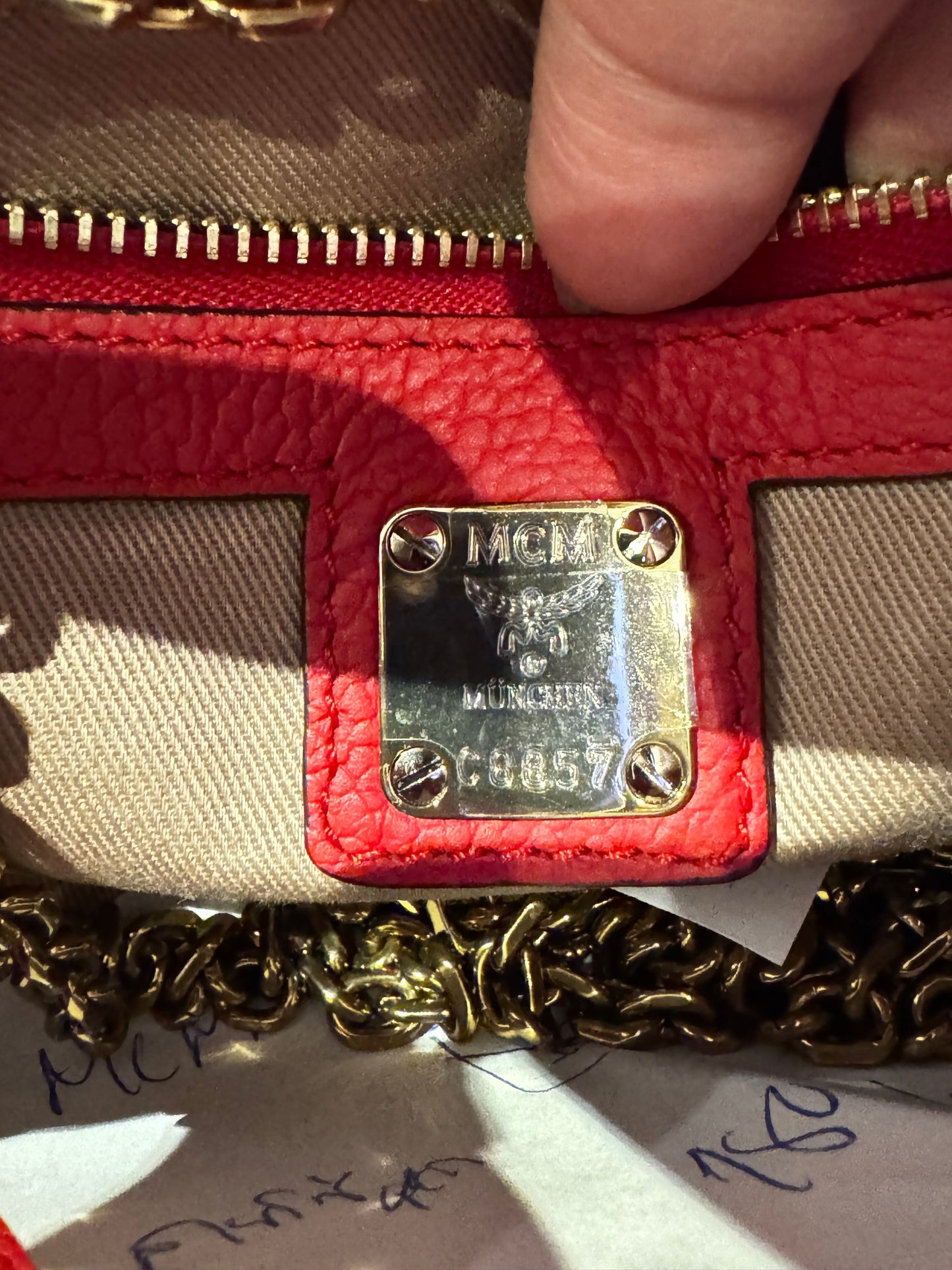 MCM Small Crossbody Visetos Cognac Red Gold Hardware & LV Mono gram Wallet