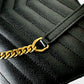 YSL CASSANDRE ENVELOPE CHAIN WALLET IN GRAIN DE POUDRE LEATHER NOIR