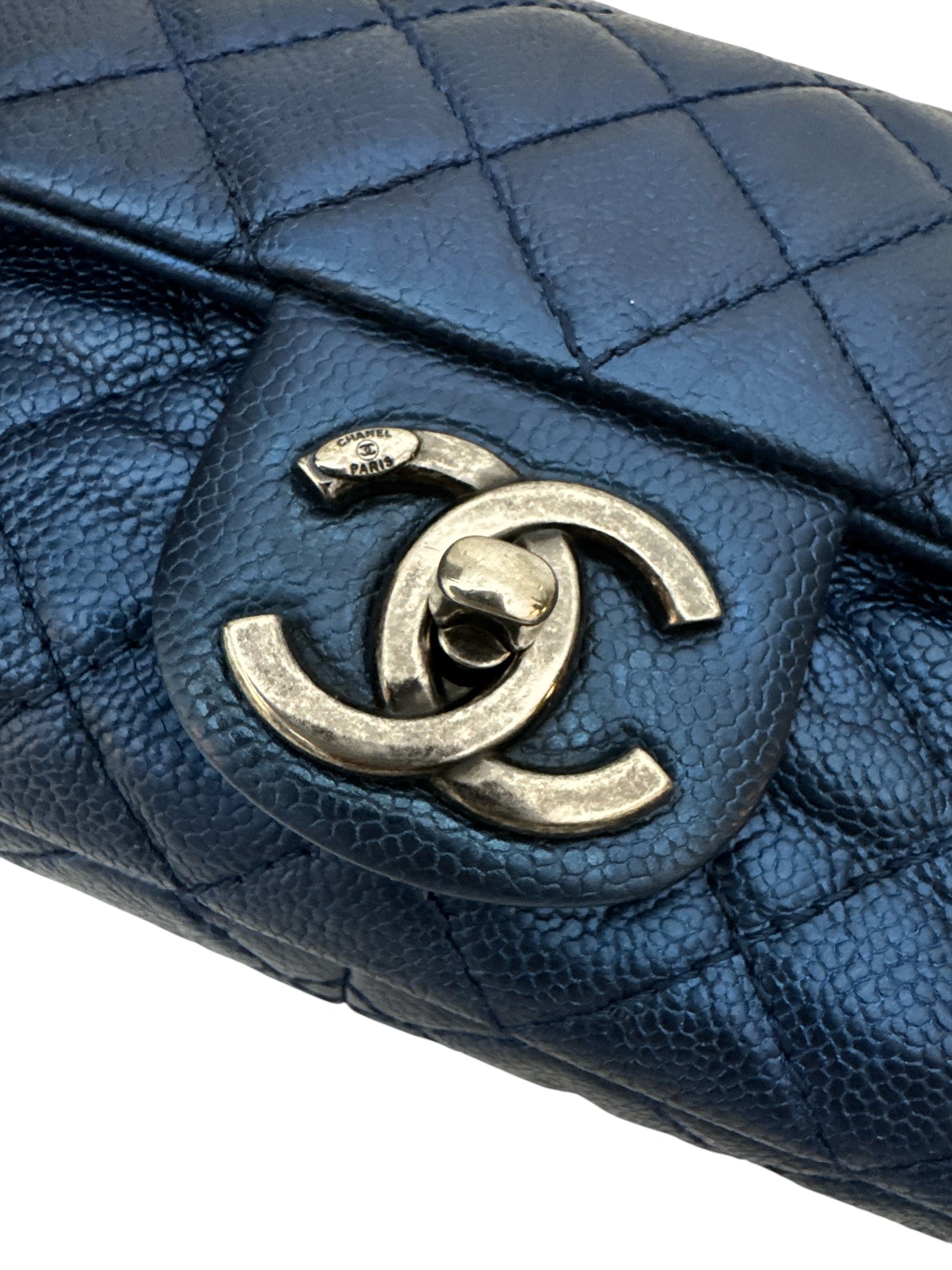 Chanel Medium Dark Blue Metalic Caviar Easy Flap Shoulder Bag